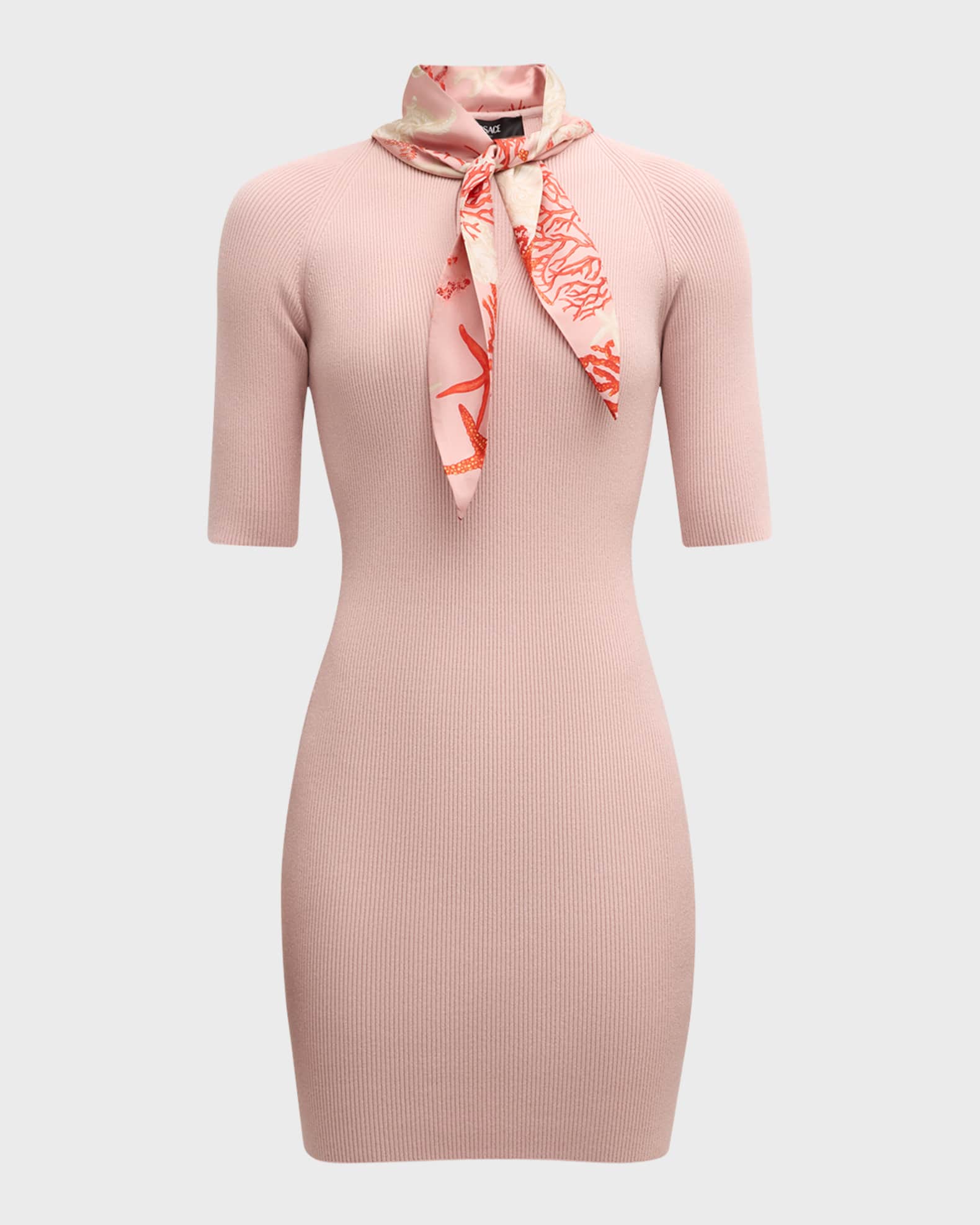 Versace Scarf-Neck Short-Sleeve Knit Mini Dress | Neiman Marcus