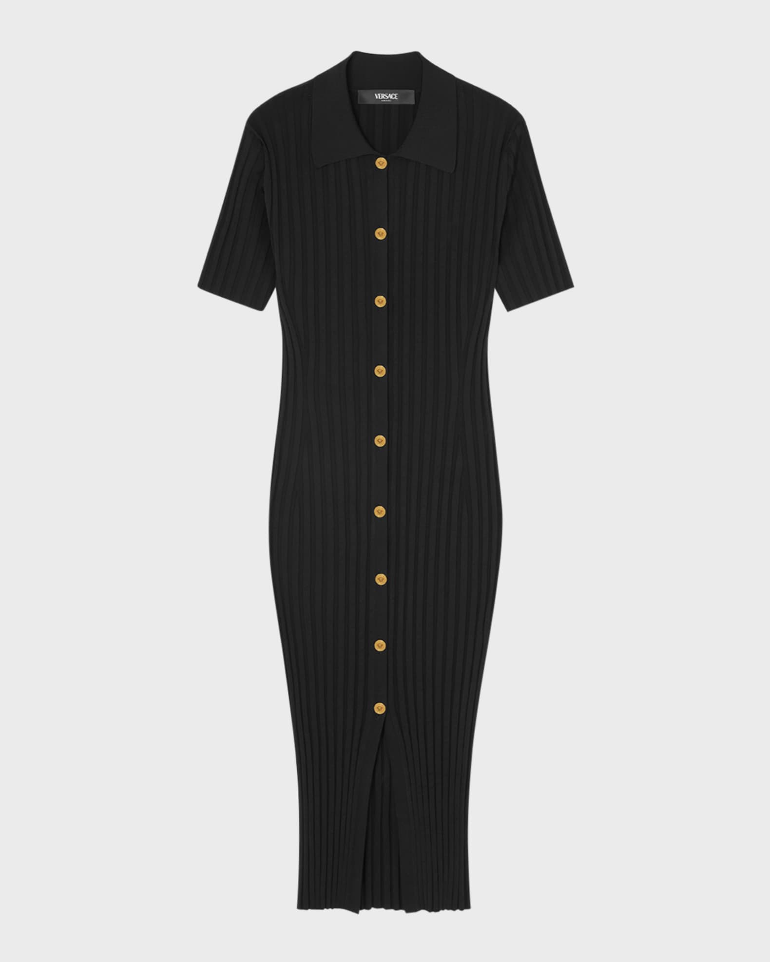 Short-Sleeve Flat-Rib Knit Button-Front Shirtdress 0