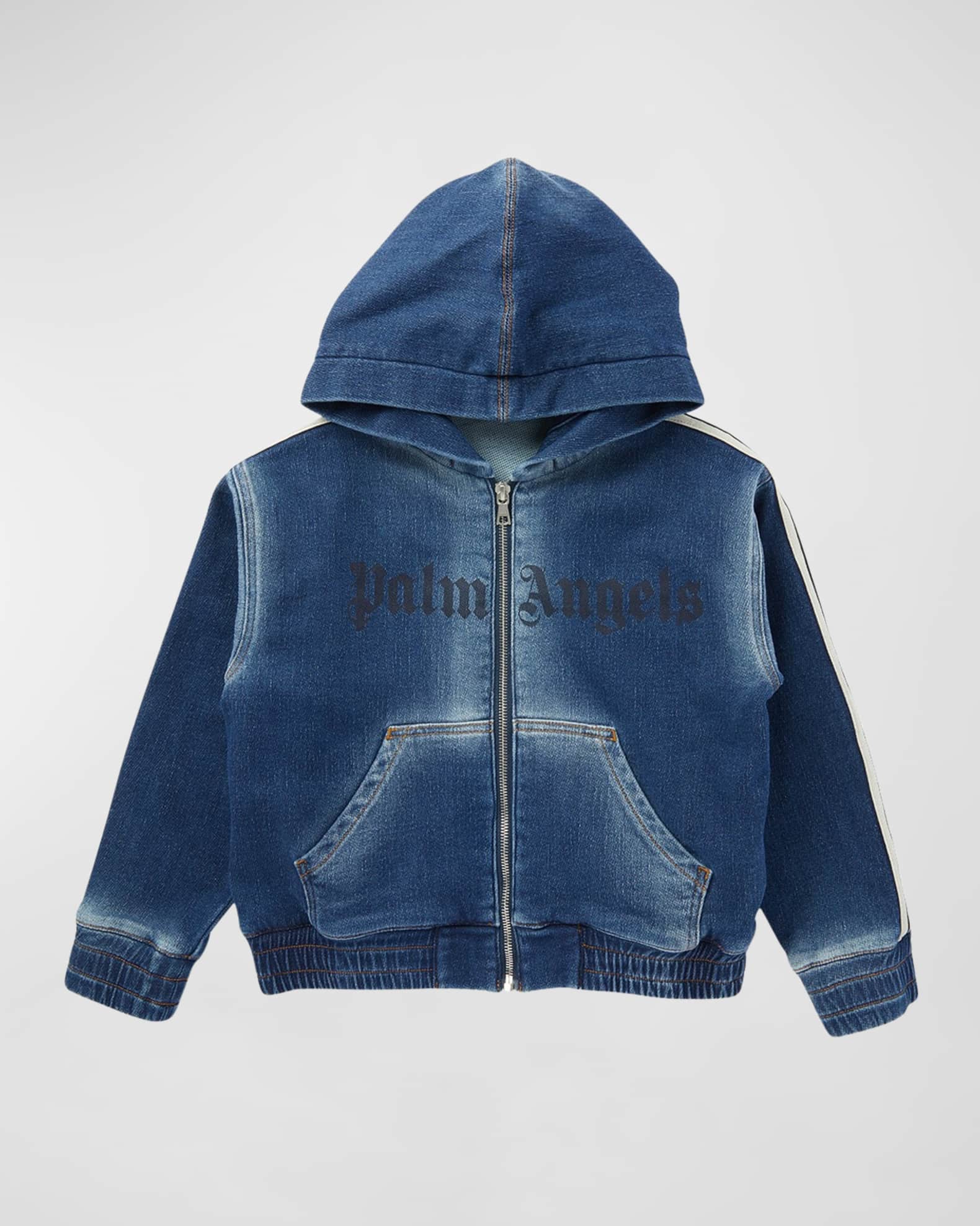 Palm Angels Boy s Logo Print Denim Wash Track Jacket Size 4 12 Neiman Marcus