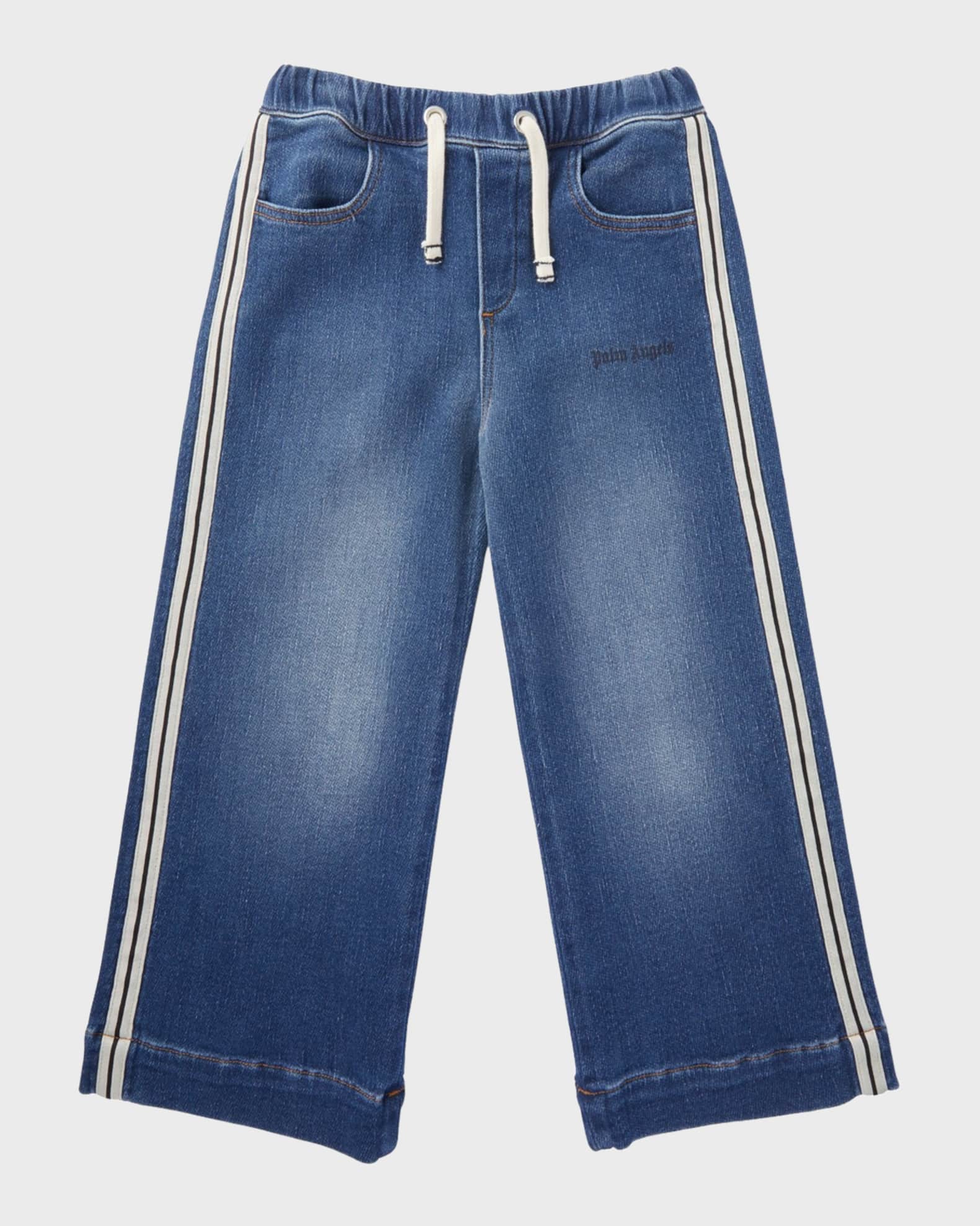 Kid's Logo-Print Track Inspired Denim Pants 0
