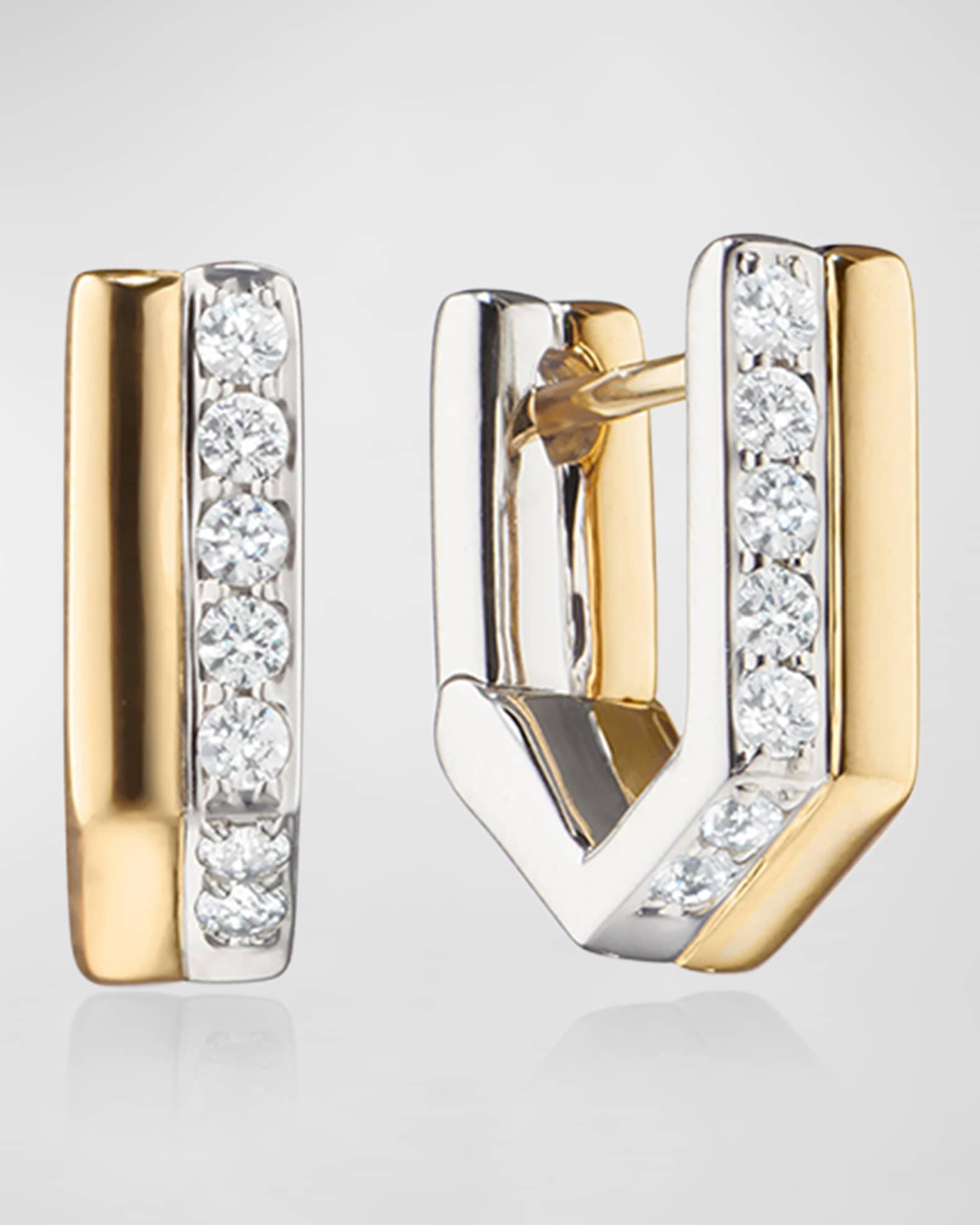 18K Gold and Sterling Silver Huggie Earrings with White Sapphire 0