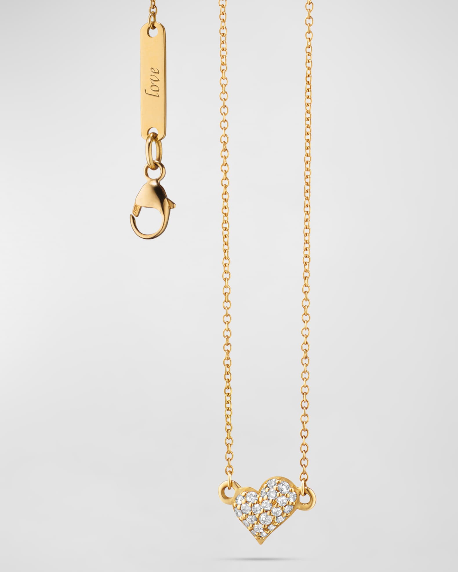 Monica Rich Kosann 18K Yellow Gold Mini Heart Diamond Engraved Love Necklace Neiman Marcus