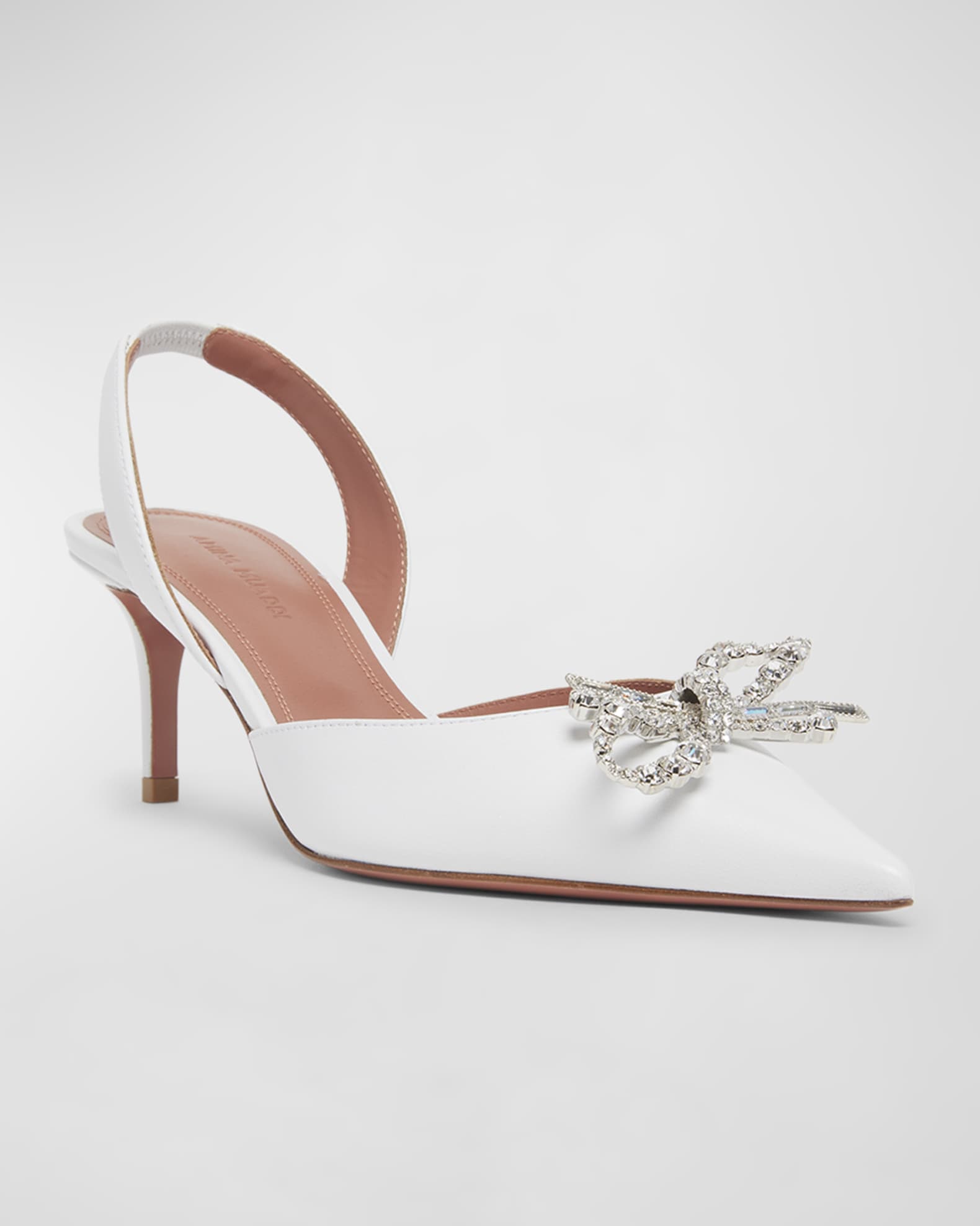 SLINGBACK PUMPS ATTACHED BOW IN WHITE GLOSSY CALFSKIN