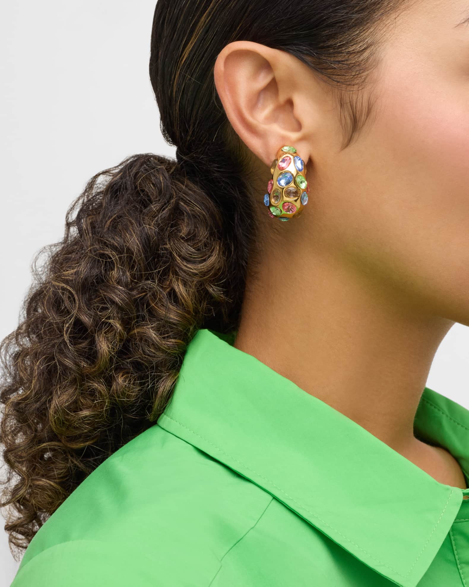 Kenneth Jay Lane Multi Pastel Gemstone Domed Clip Earrings Neiman Marcus