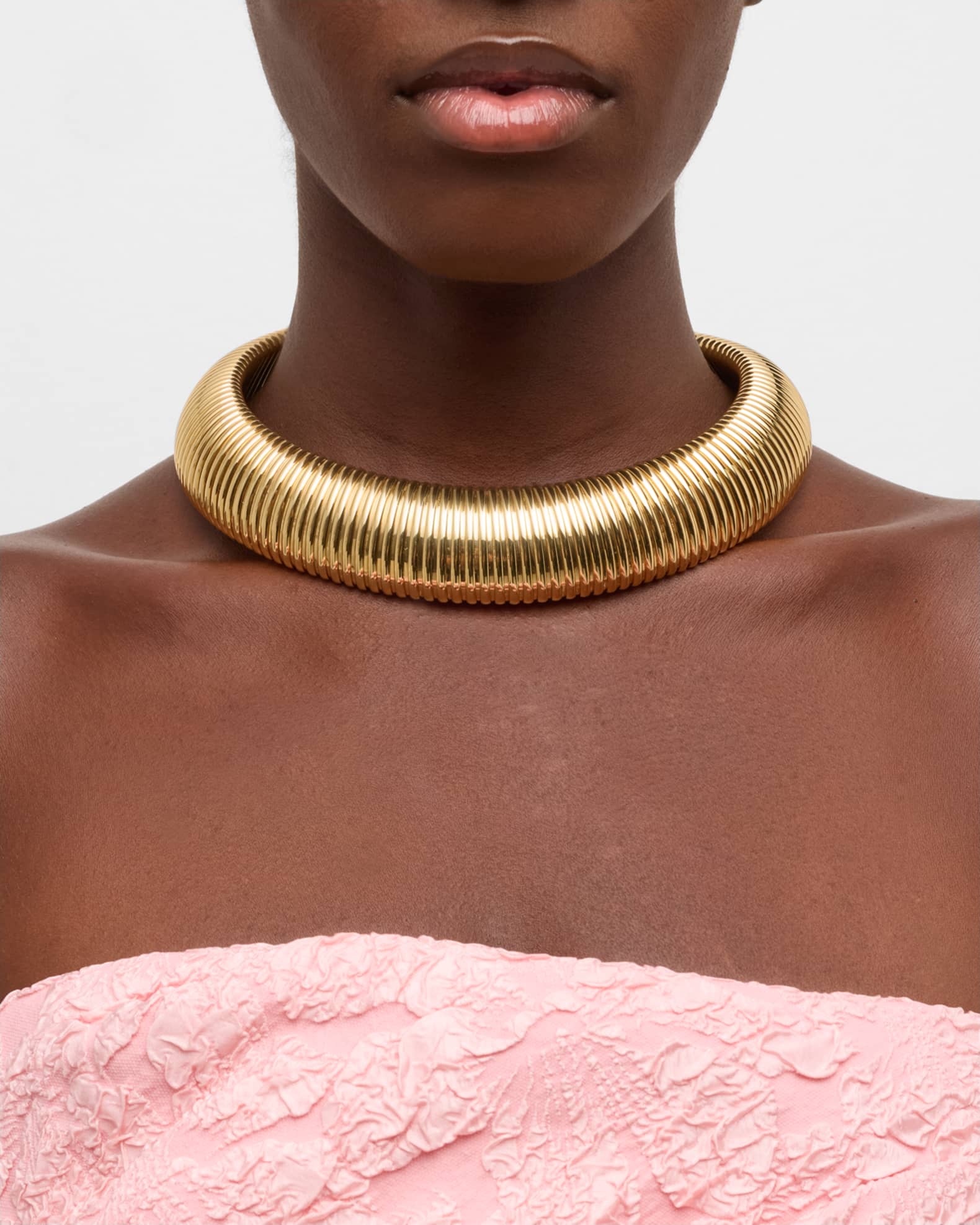 Wide Ribbed Choker Necklace with Push Lock Clasp 1