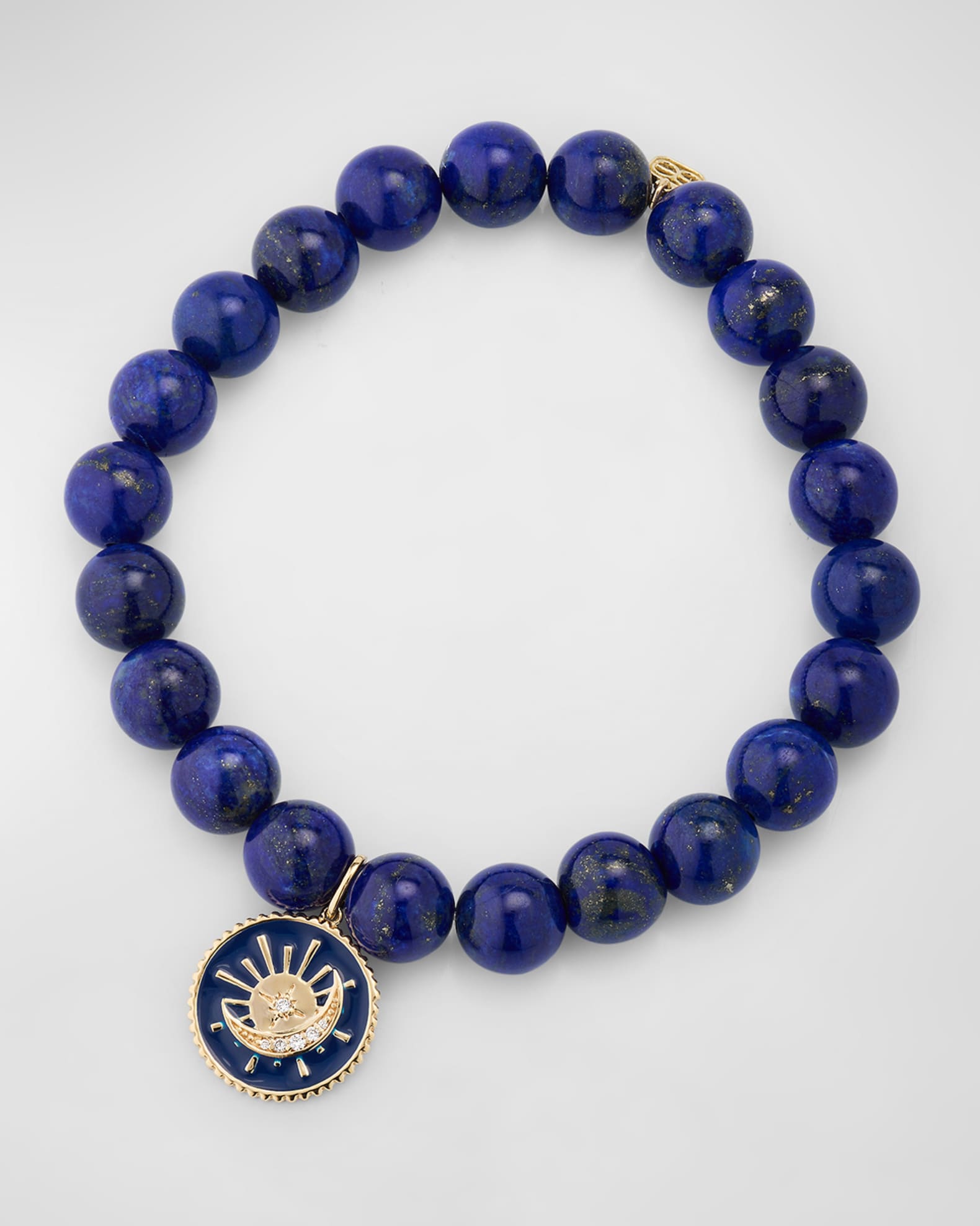 Sun and Moon Medallion Charm on Round Lapis Beaded Bracelet 0