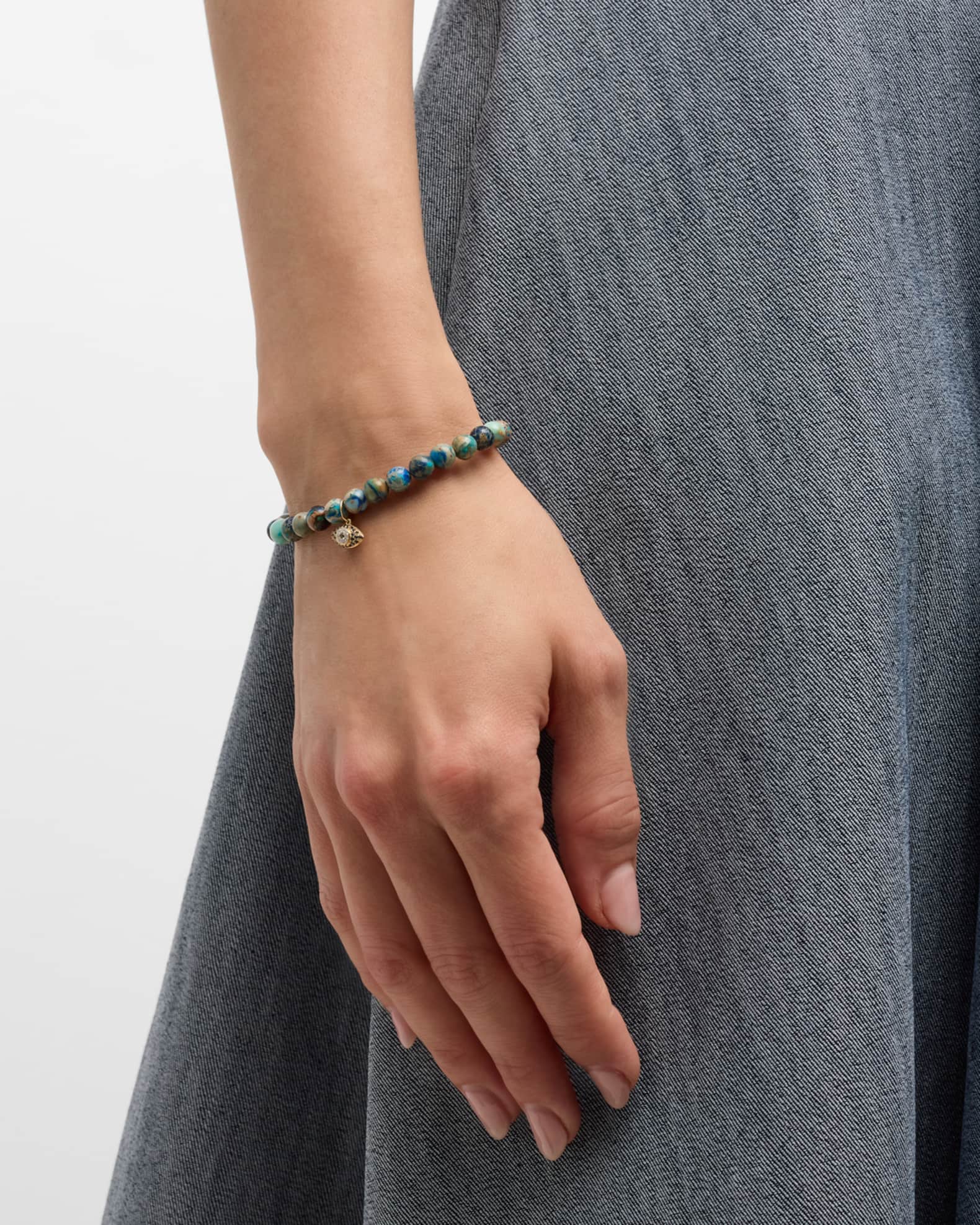 Mini Puffy Eye Sapphire Charm on Jasper Beaded Bracelet 1