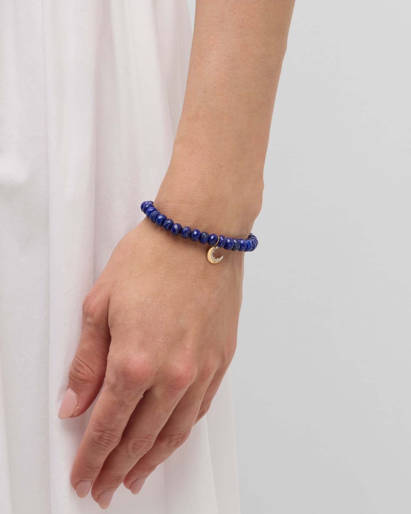 Small Crescent Moon Charm on Lapis Beaded Bracelet 1