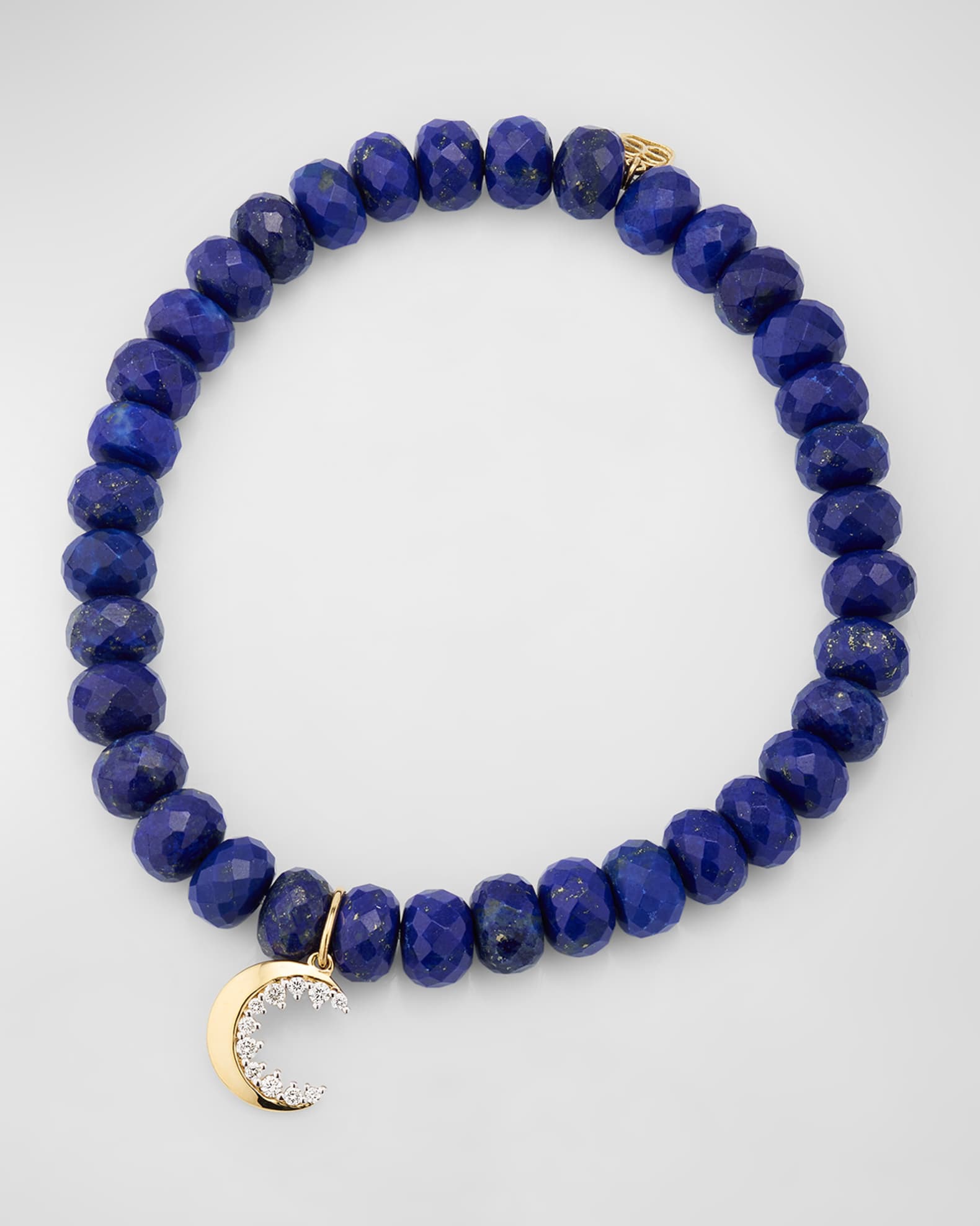 Small Crescent Moon Charm on Lapis Beaded Bracelet 0