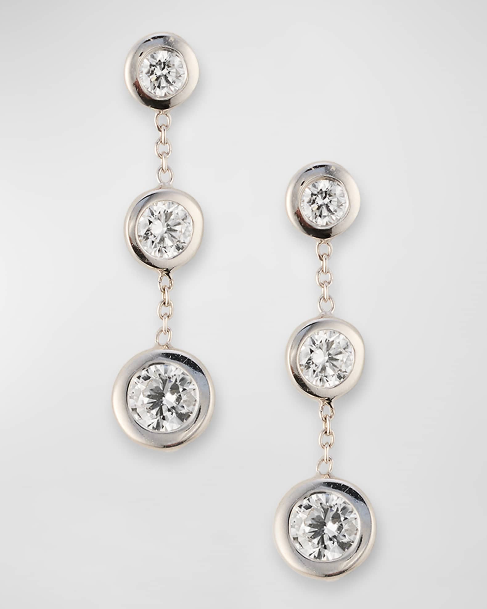 18K White Gold 3 Drop Diamond Earrings 0