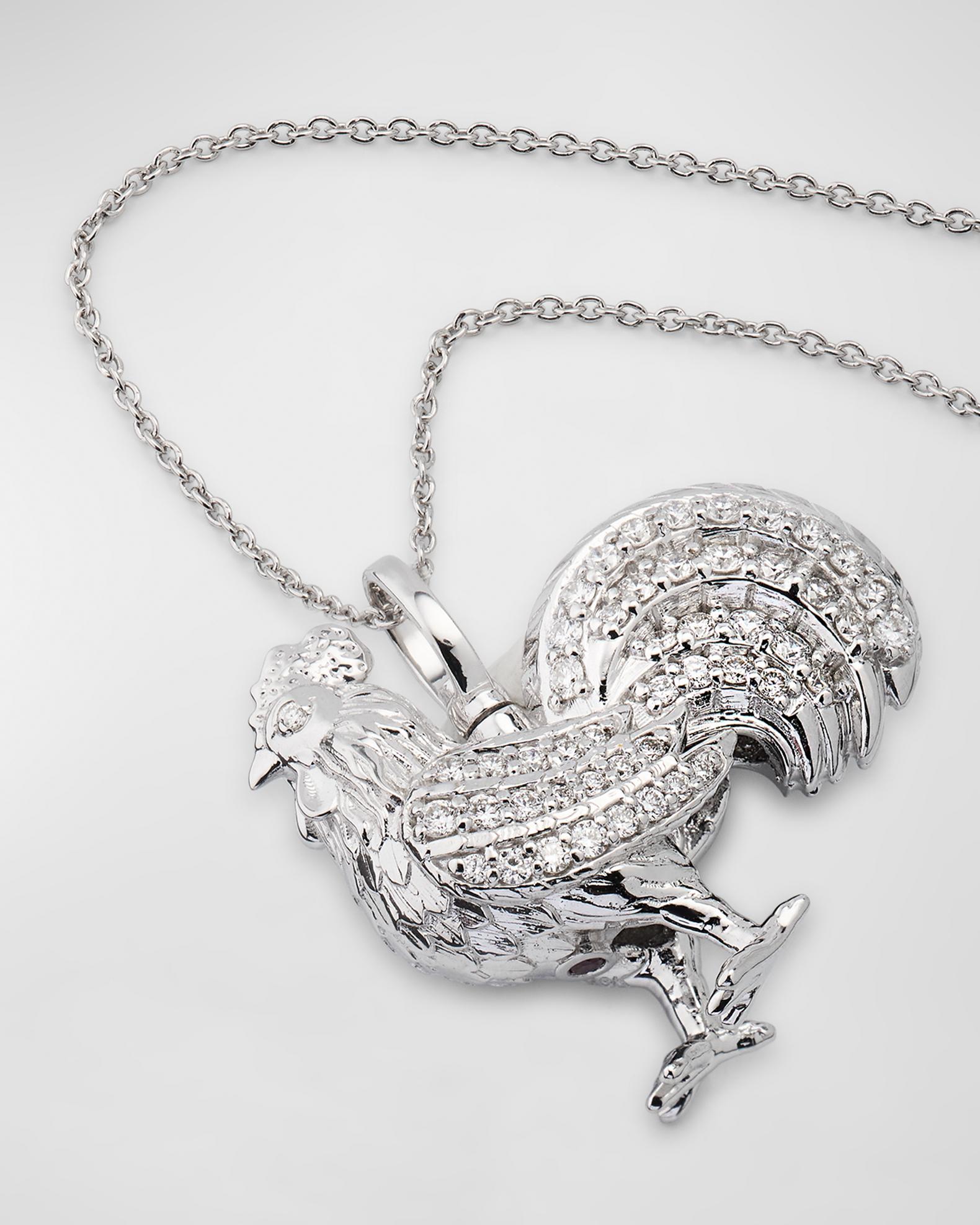 Roberto Coin 18K White Gold Tiny Treasures Diamond Rooster Pendant ...