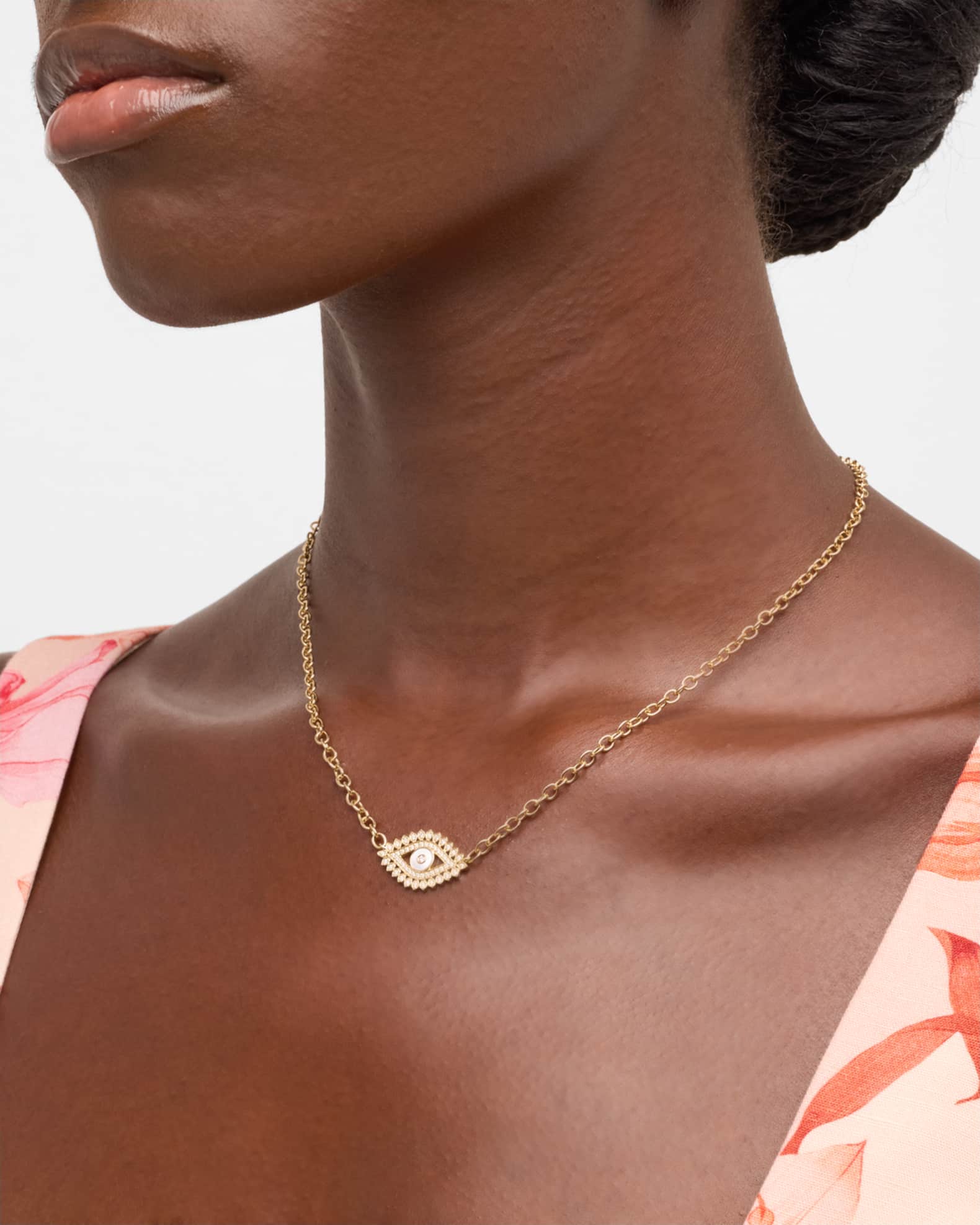 14K Evil Eye Marquise Charm Necklace 1