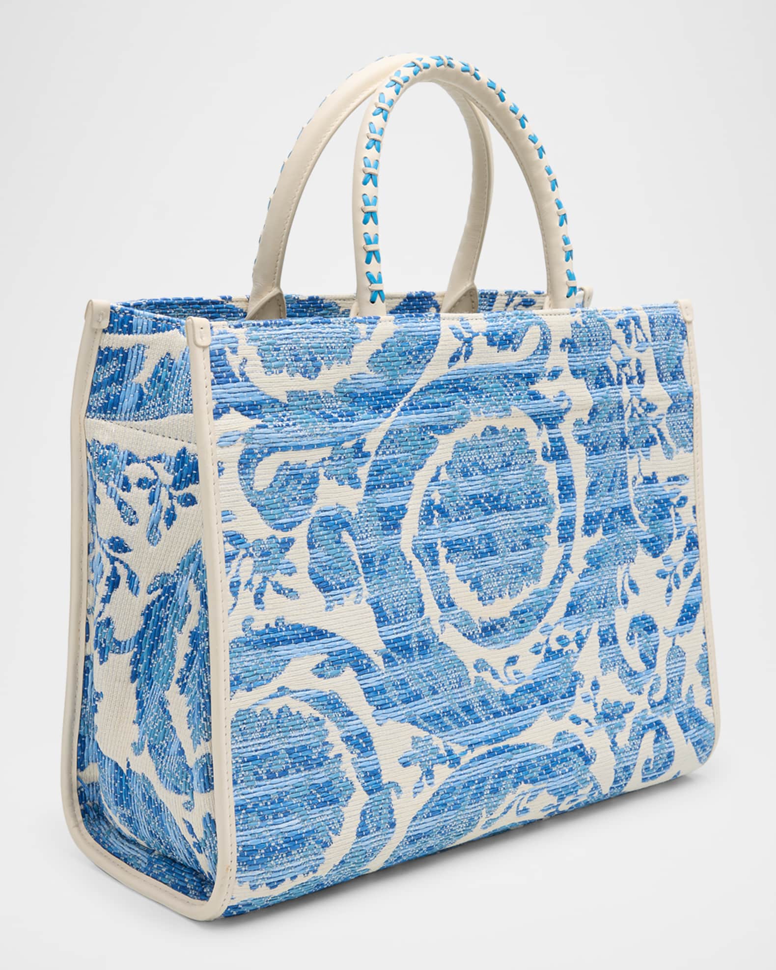 Versace★素敵！White & Gold Barocco Print Shoulder Tote Bag 0400022699175_IVORYBLACKGOLDVE