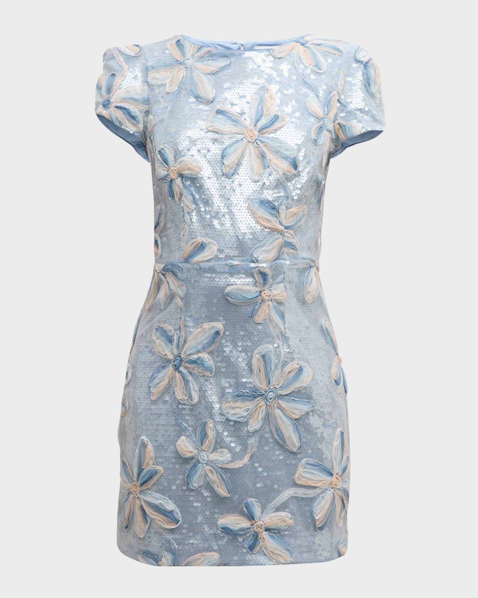Rowen Sequin Floral Embroidered Mini Dress