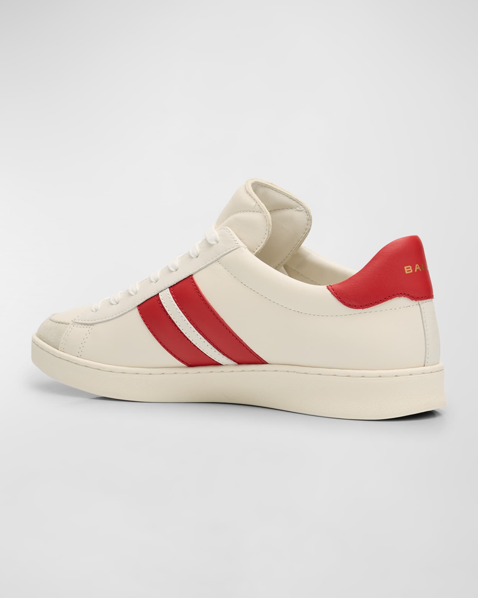 【送料&関税込】Bally White And Red Leather Sneakers Bally Men's Low-Top Leather Tennis Sneakers | Neiman Marcus