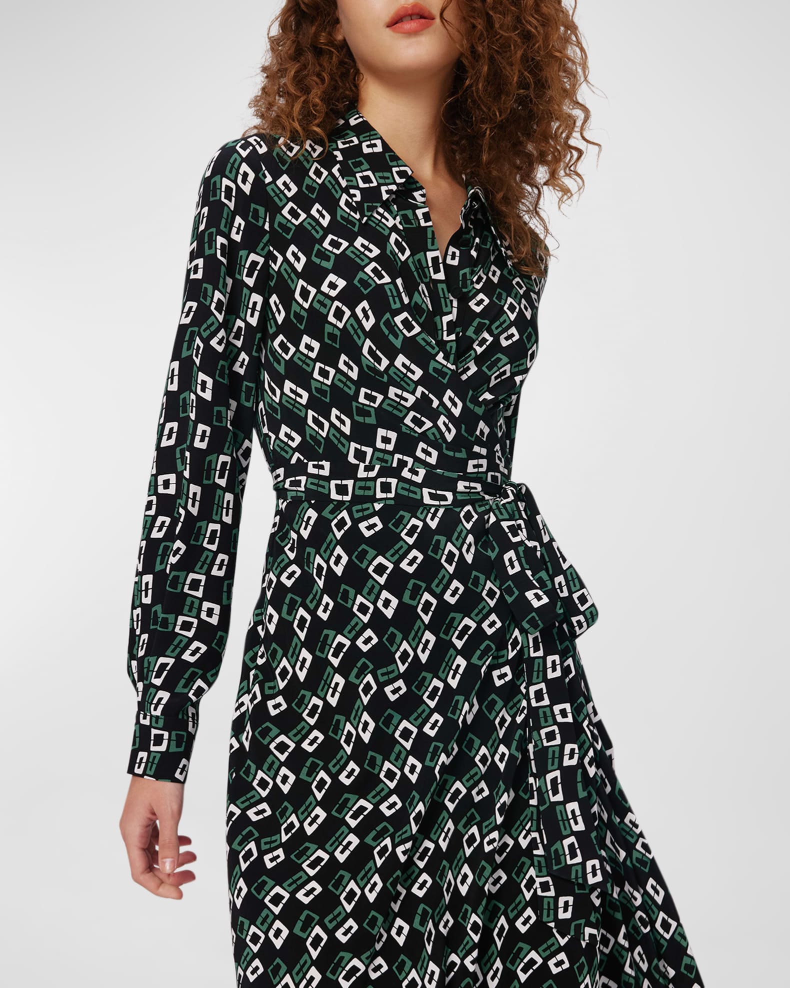 Diane Von Furstenberg Women s Tori Geometric Print Midi Wrap Dress with Chain