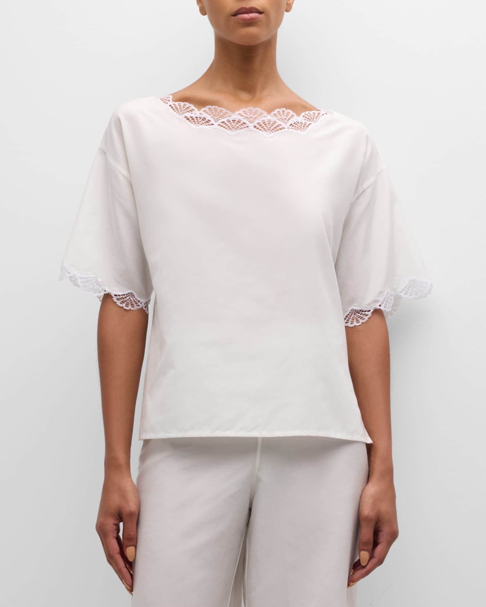 Colette Cropped Lace-Trim Pajama Set 1