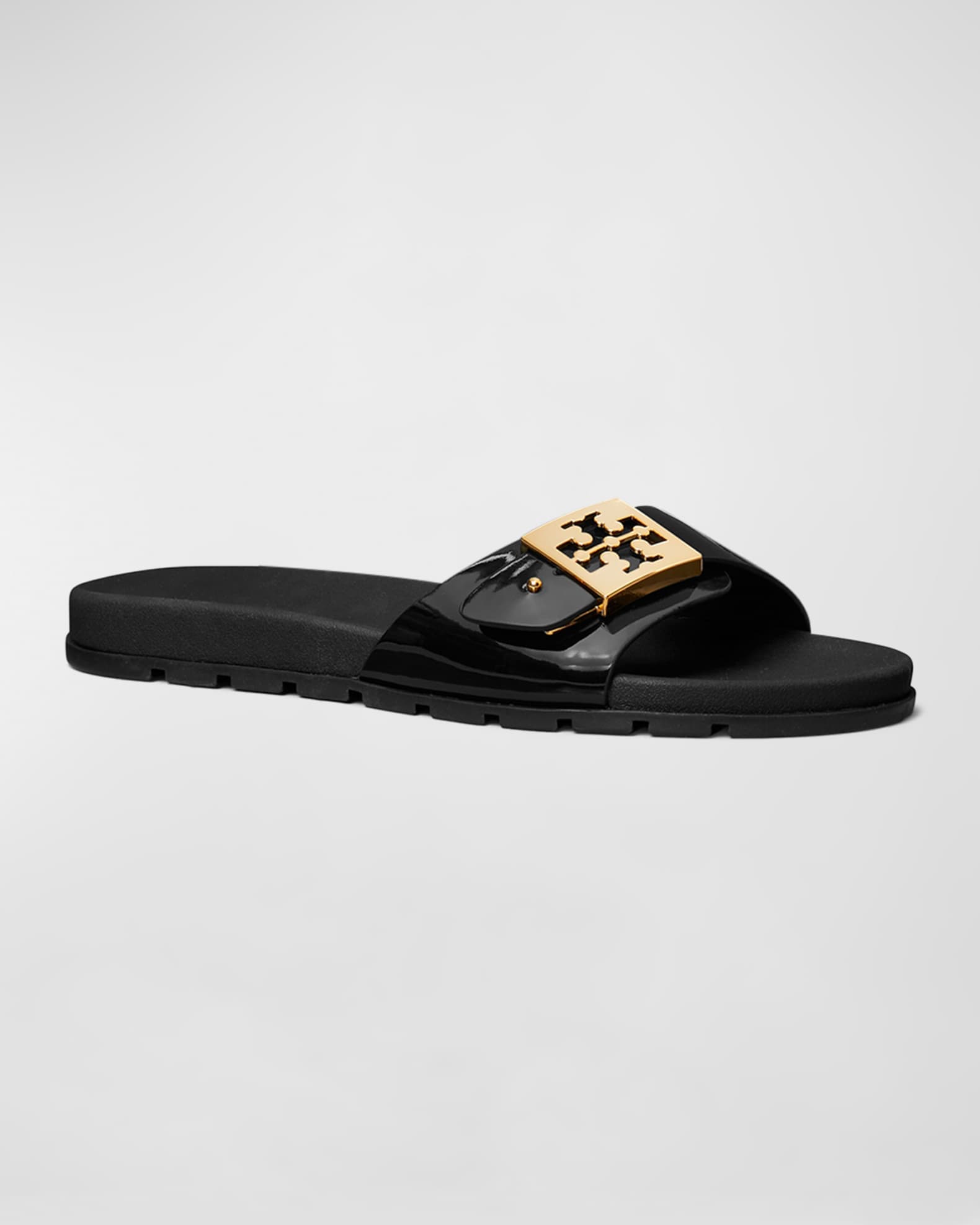 Glossy Buckle Slide Sandals 1