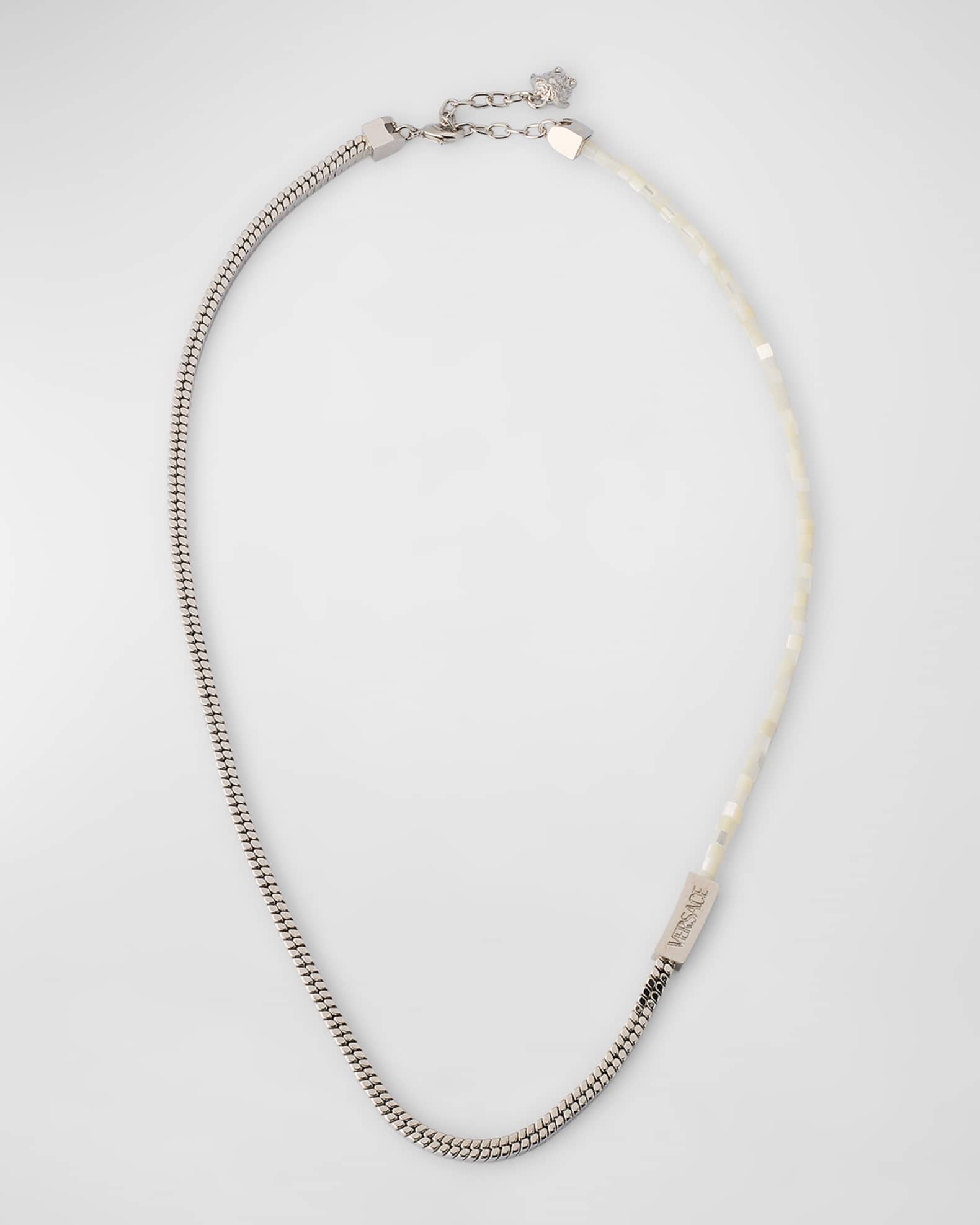 Silvertone Chain and Mother-of-Pearl Bead Necklace 0