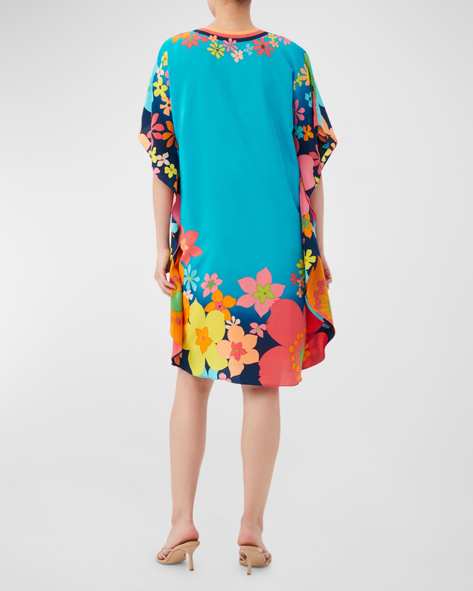 Trina Turk Global 3 Floral-Print Keyhole Midi Dress | Neiman Marcus