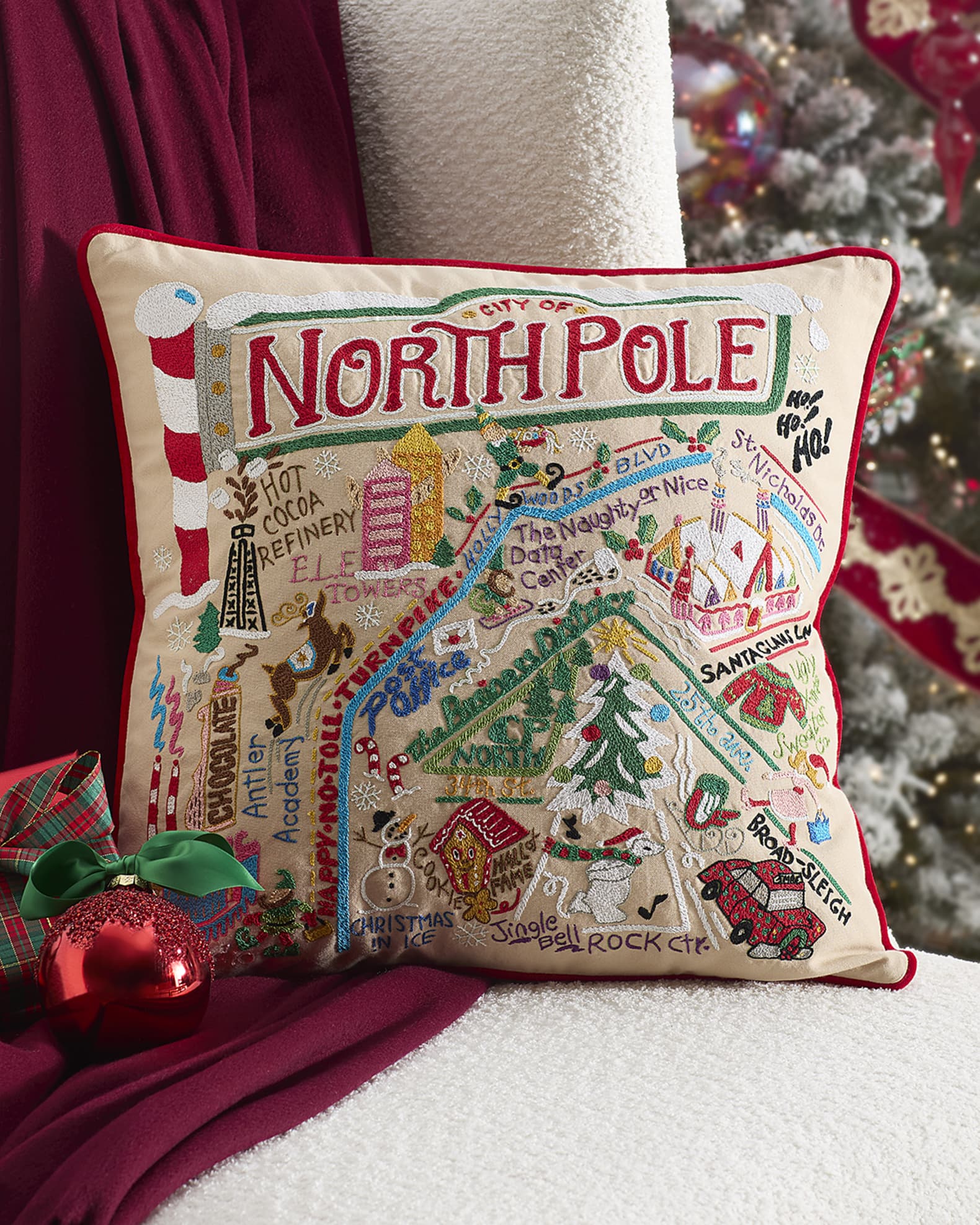 Catstudio North Pole City Hand Embroidered Pillow 20 Square Neiman Marcus