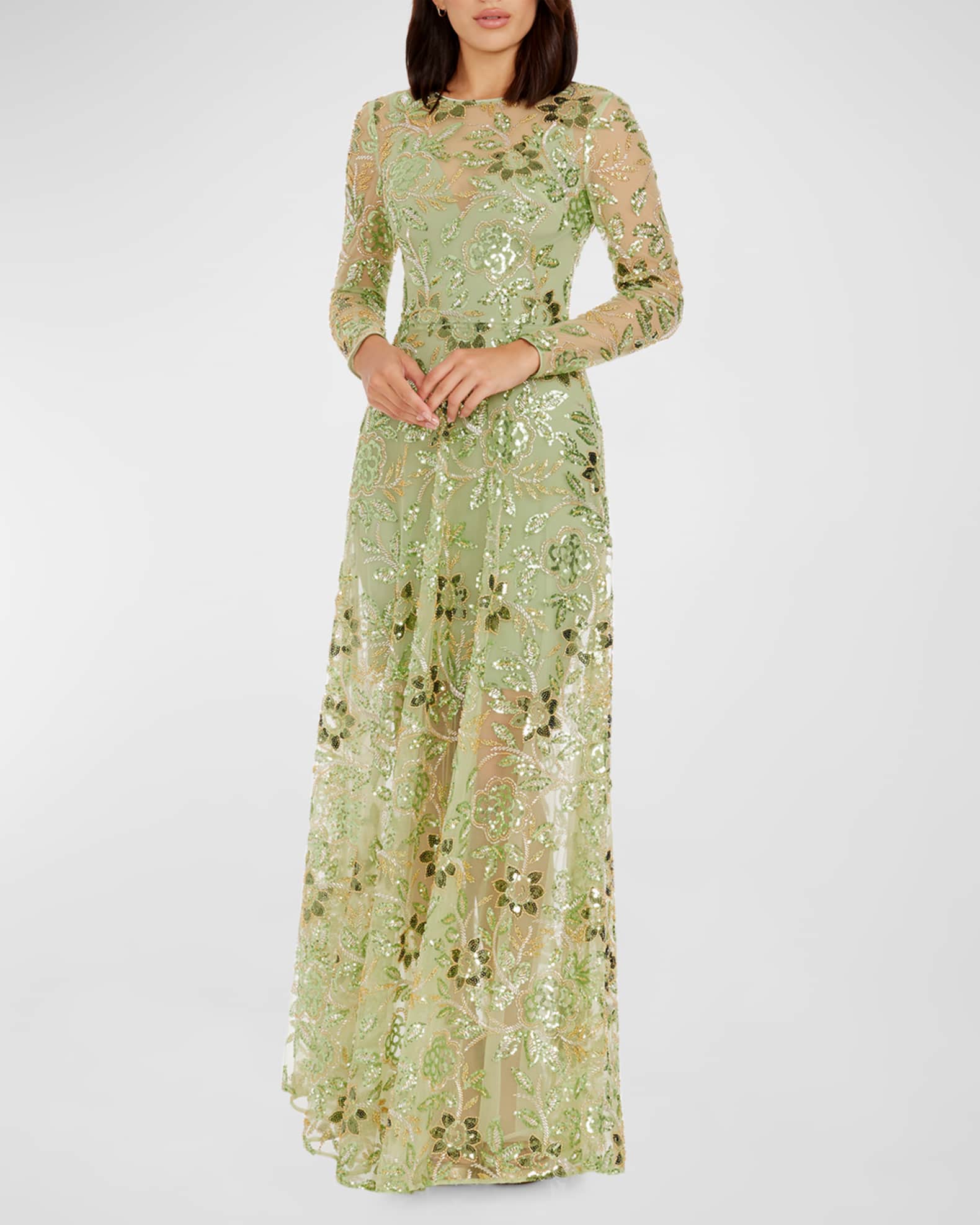 Dress the Population Black Label Ava Sequin Bead Floral Embroidered Gown Neiman Marcus