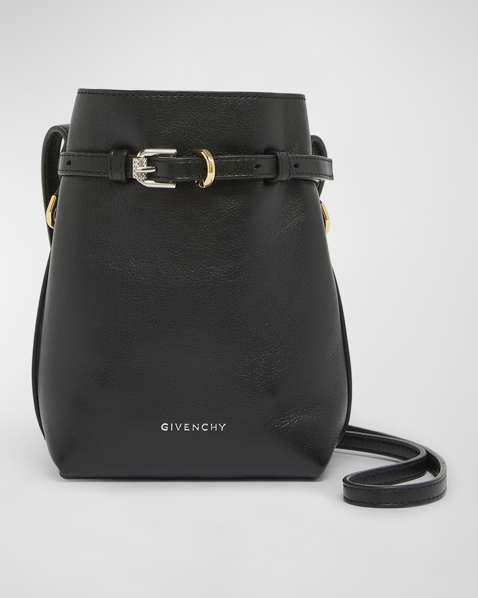 Voyou Phone Pouch Bucket Bag in Shiny Tumbled Leather 0
