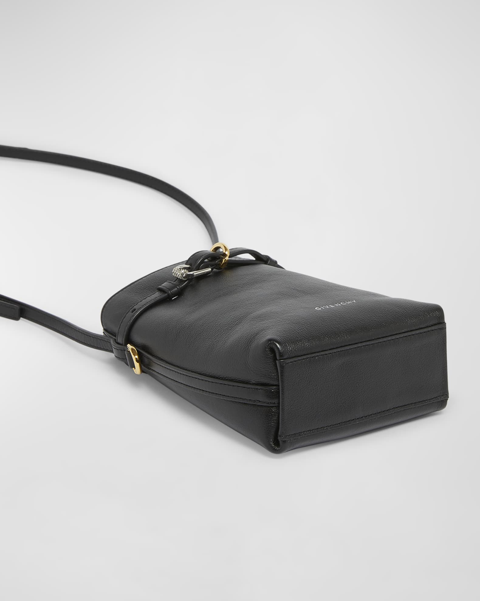 Voyou Phone Pouch Bucket Bag in Shiny Tumbled Leather 1