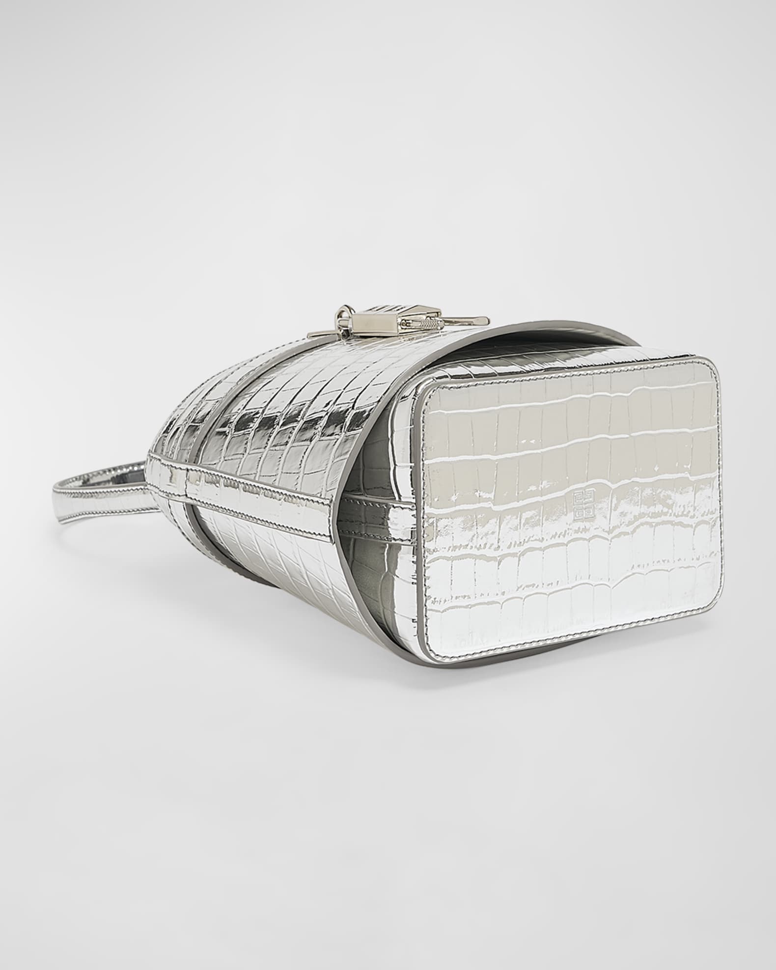 Shark Lock Bucket Bag in Metallic Croc-Embossed Leather 1