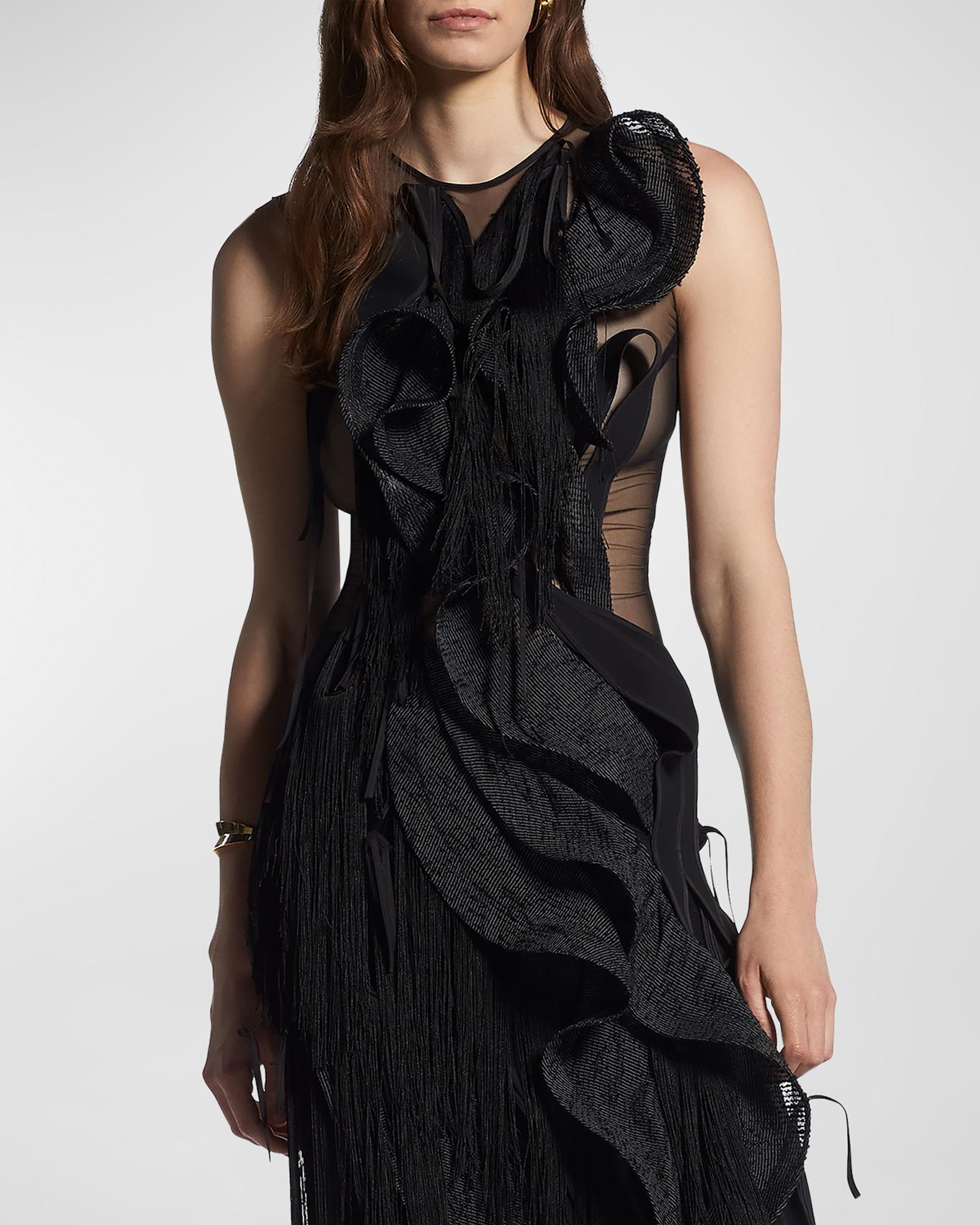Maticevski Hedone Sheer Fringe Ruffle Gown | Neiman Marcus