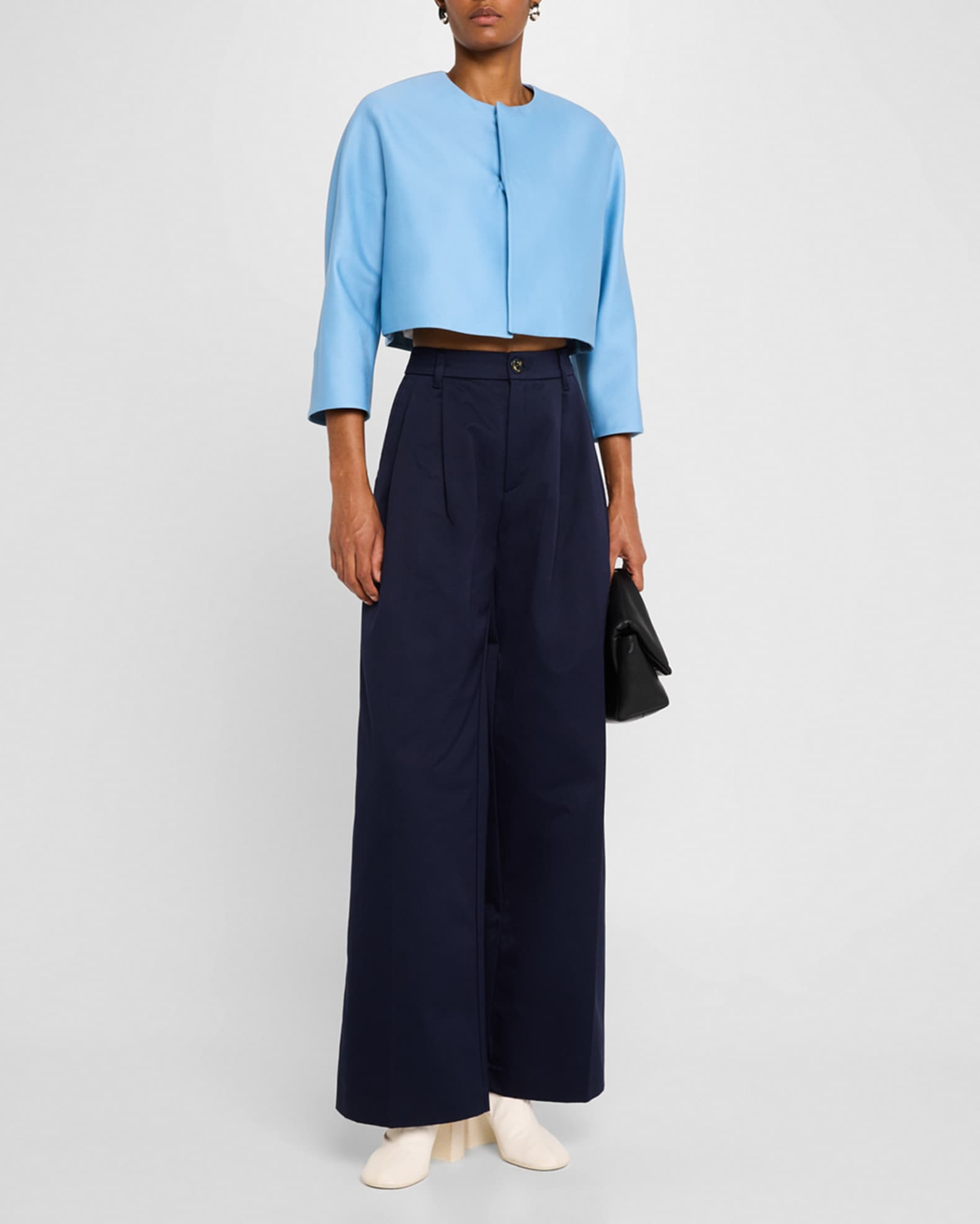 Collarless Cotton Crop Jacket 1