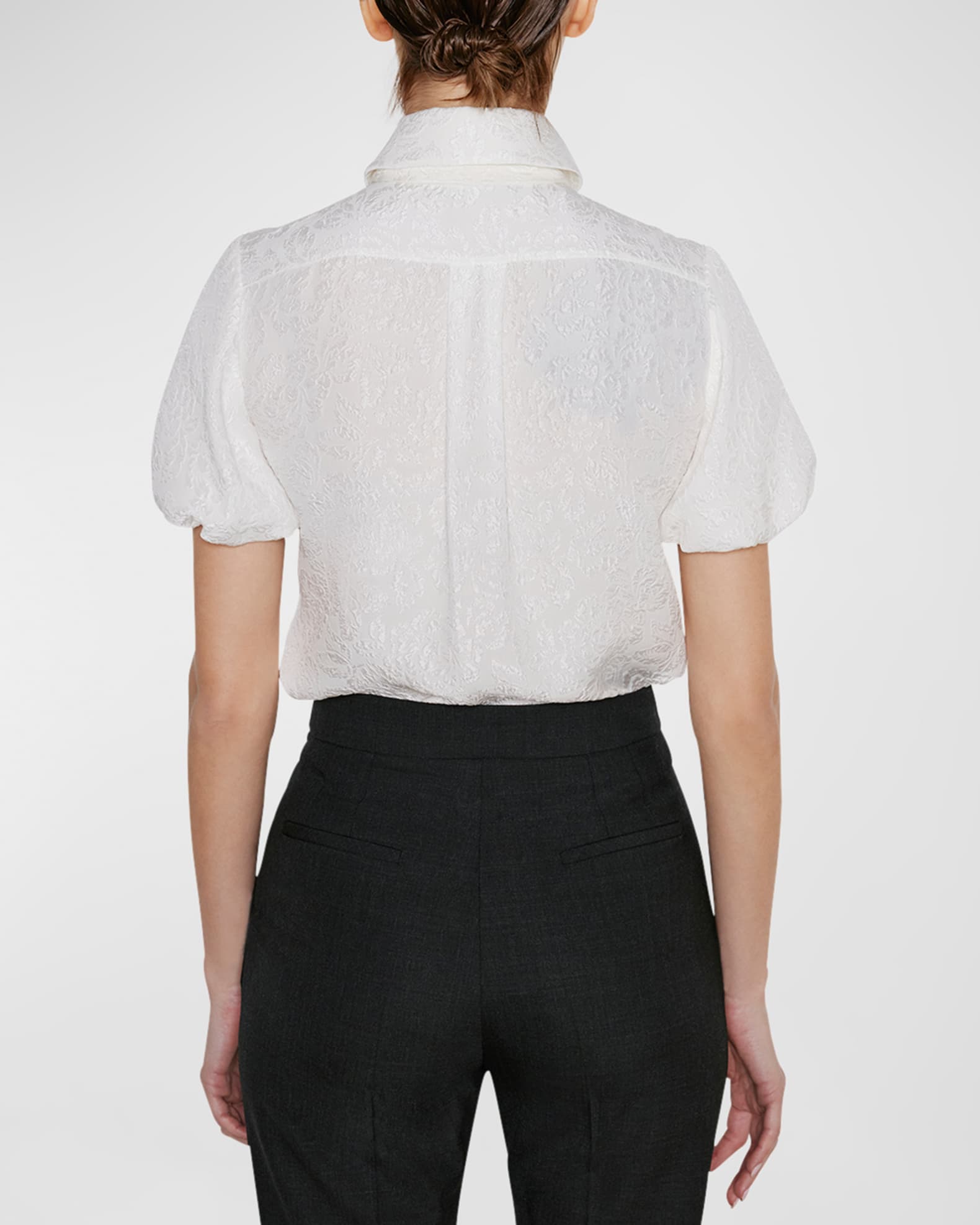 Puff-Sleeve Collared Fil Coupe Shirt 1