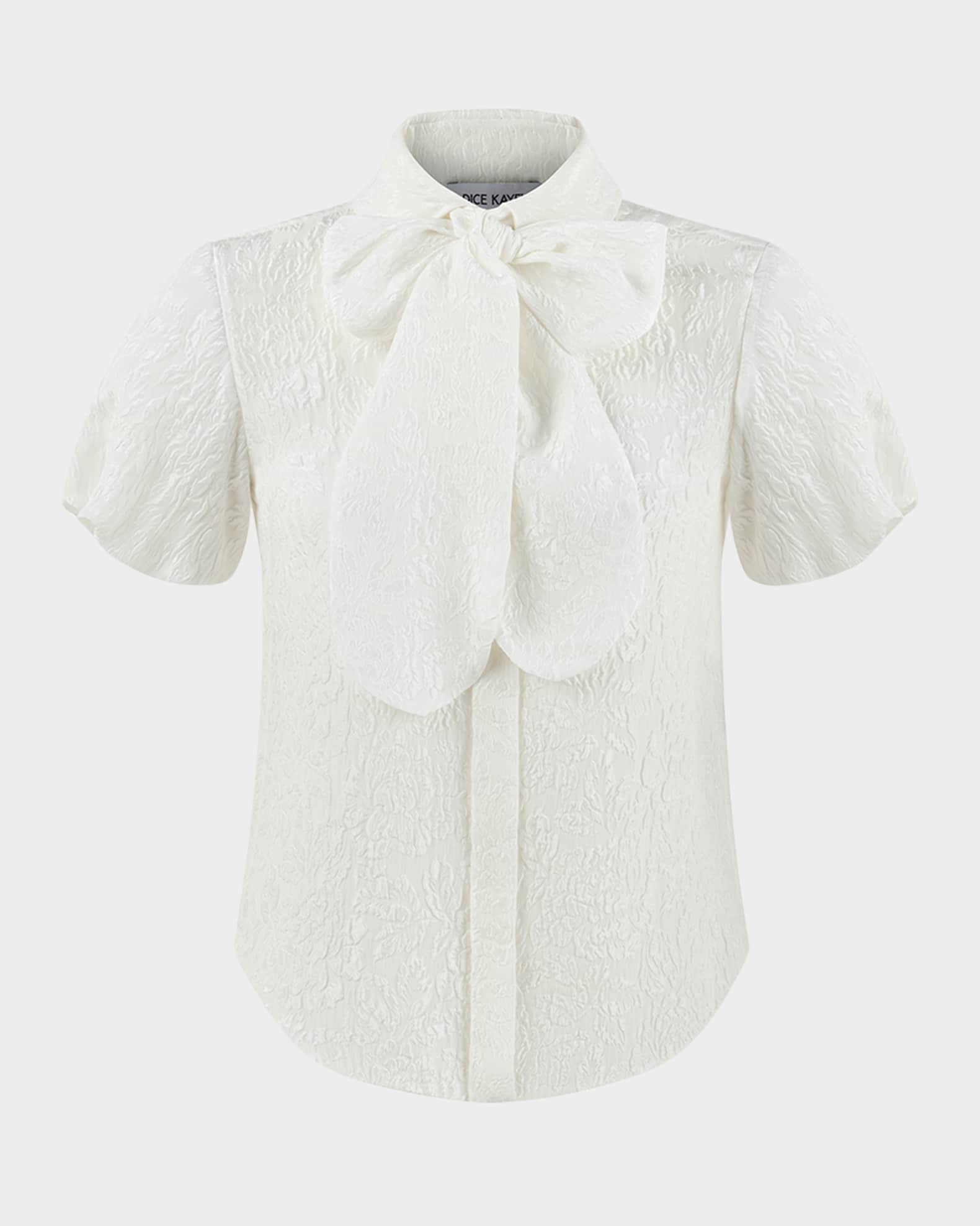 Puff-Sleeve Collared Fil Coupe Shirt 0