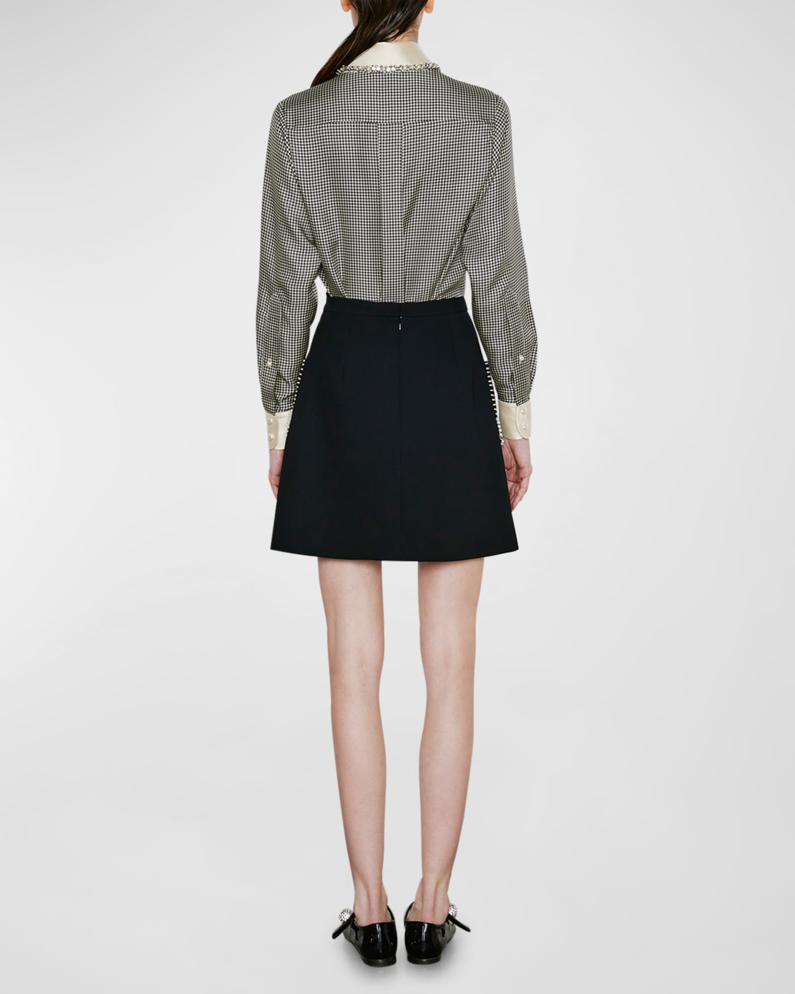 Dice Kayek Houndstooth Print Blouse with Tie Neckline Neiman Marcus