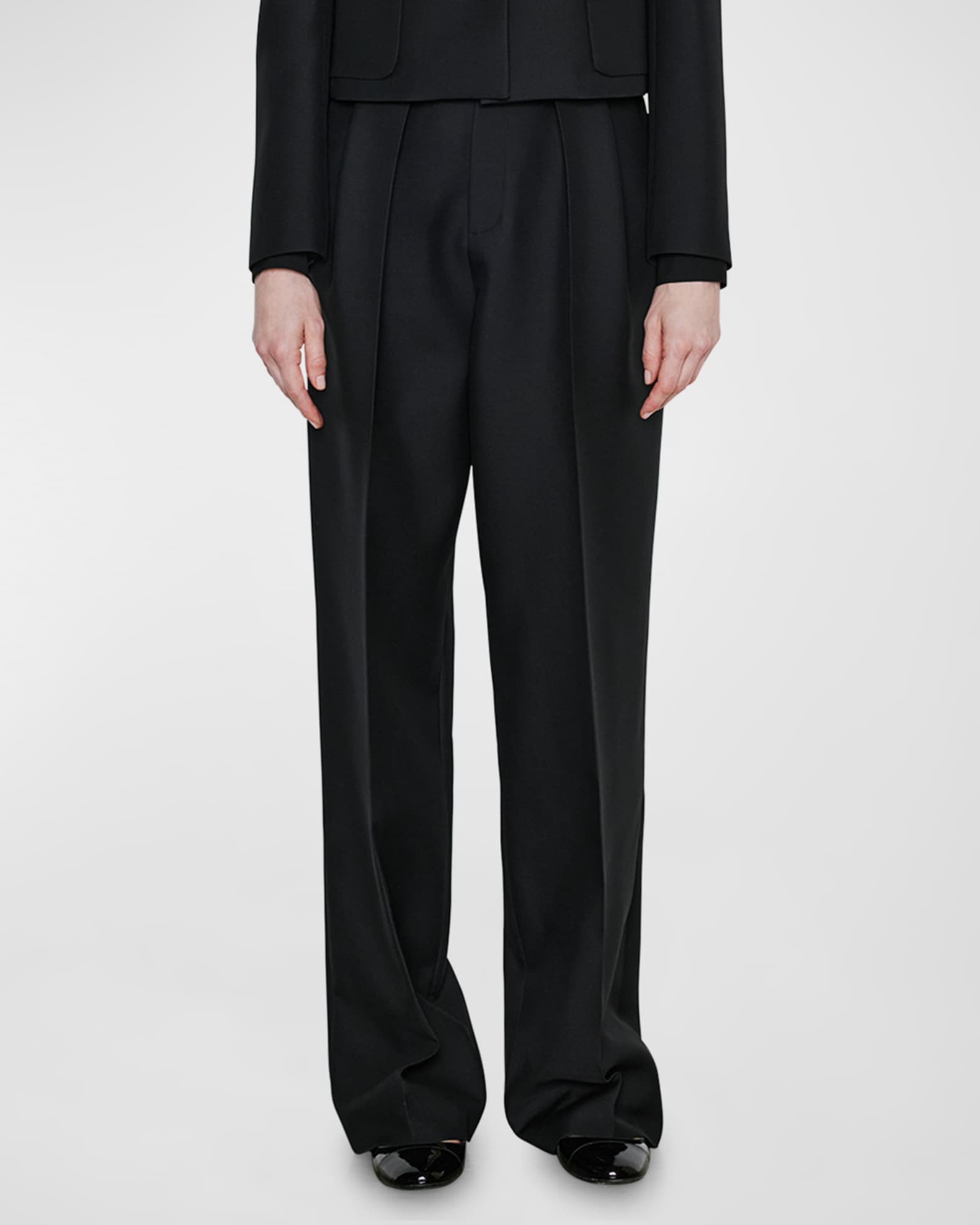 Pleated Wide-Leg Wool-Blend Trousers 0