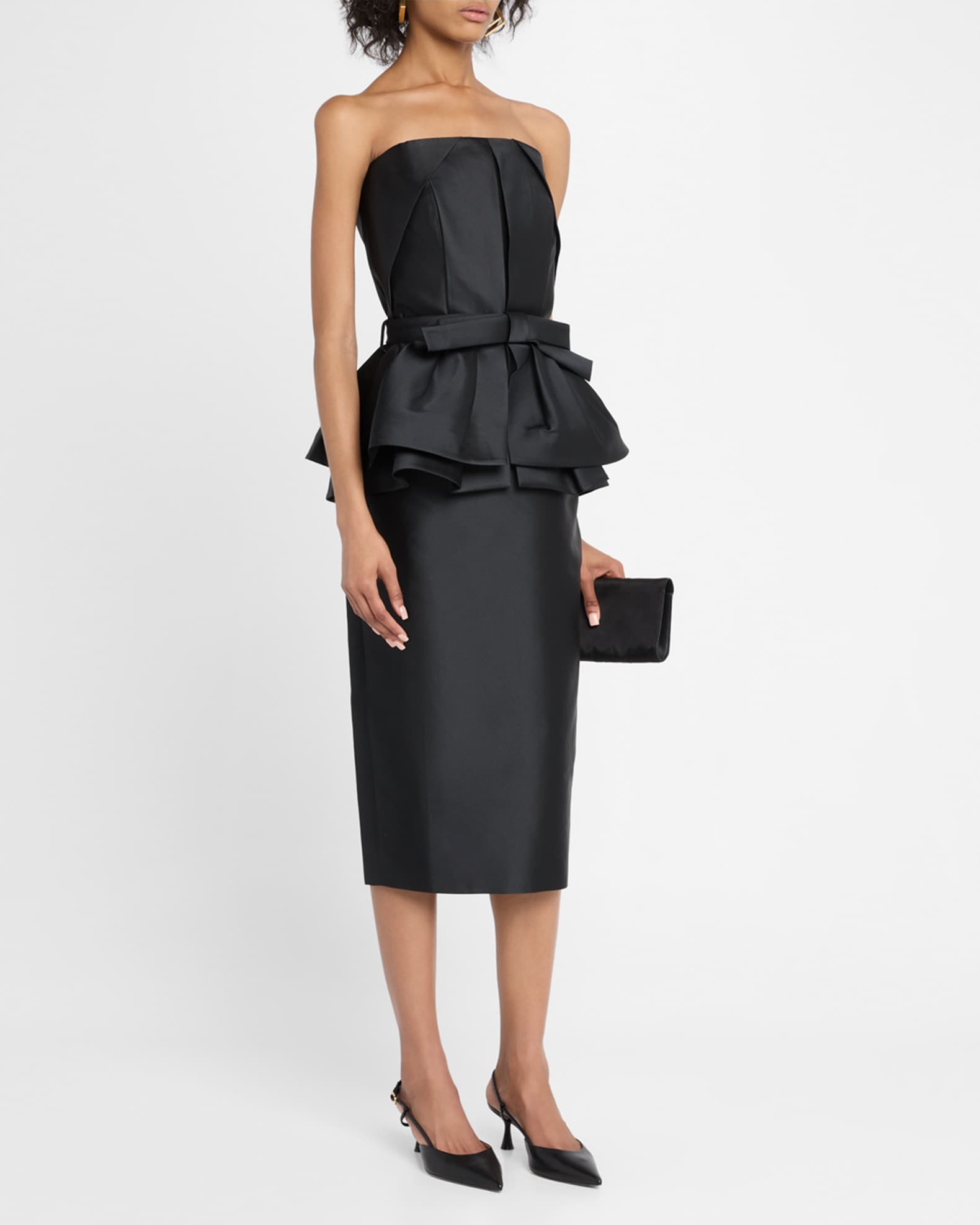 Strapless Peplum Midi Dress with Bow Detail 1