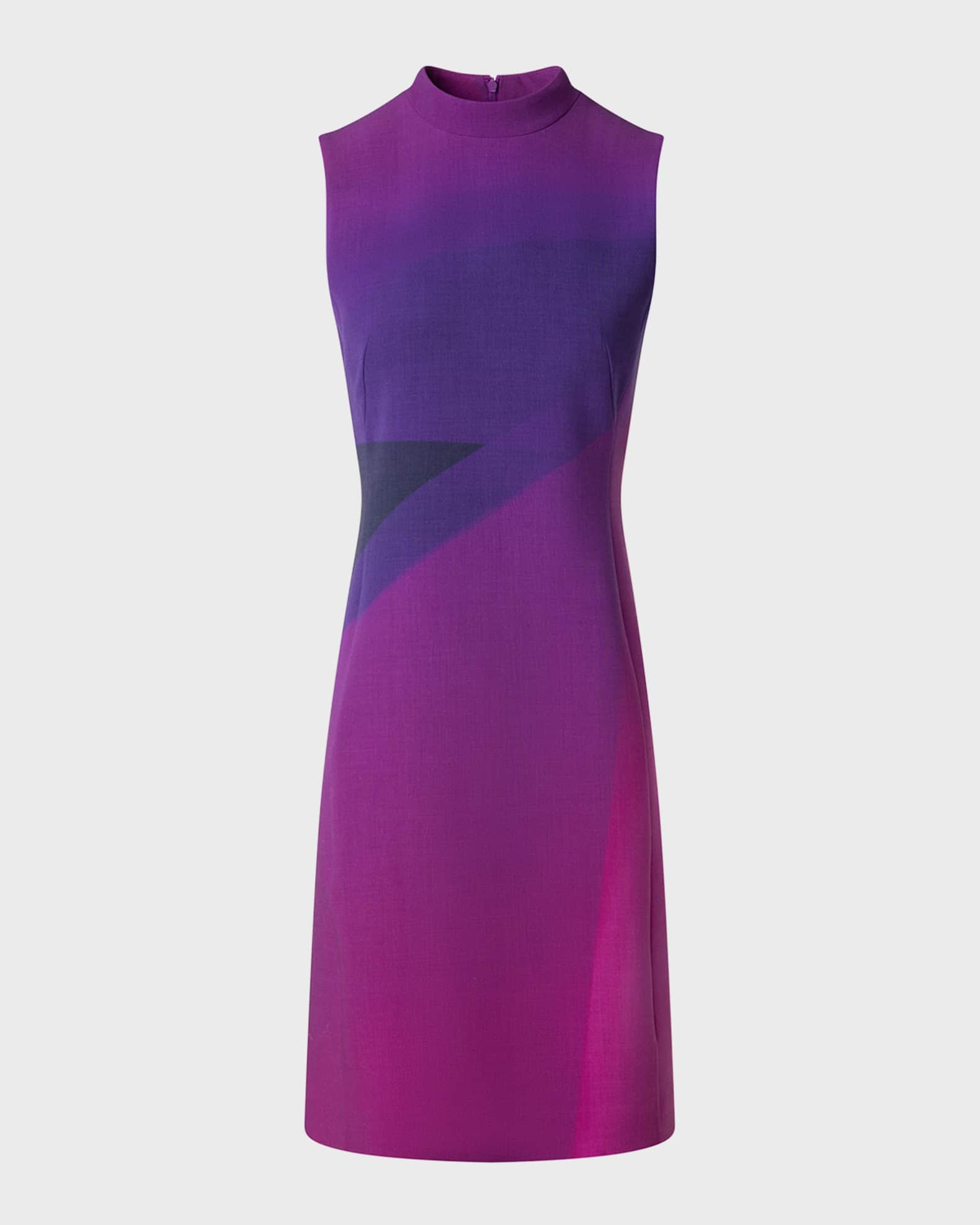 Wool Crepe Magenta Print Sheath Dress