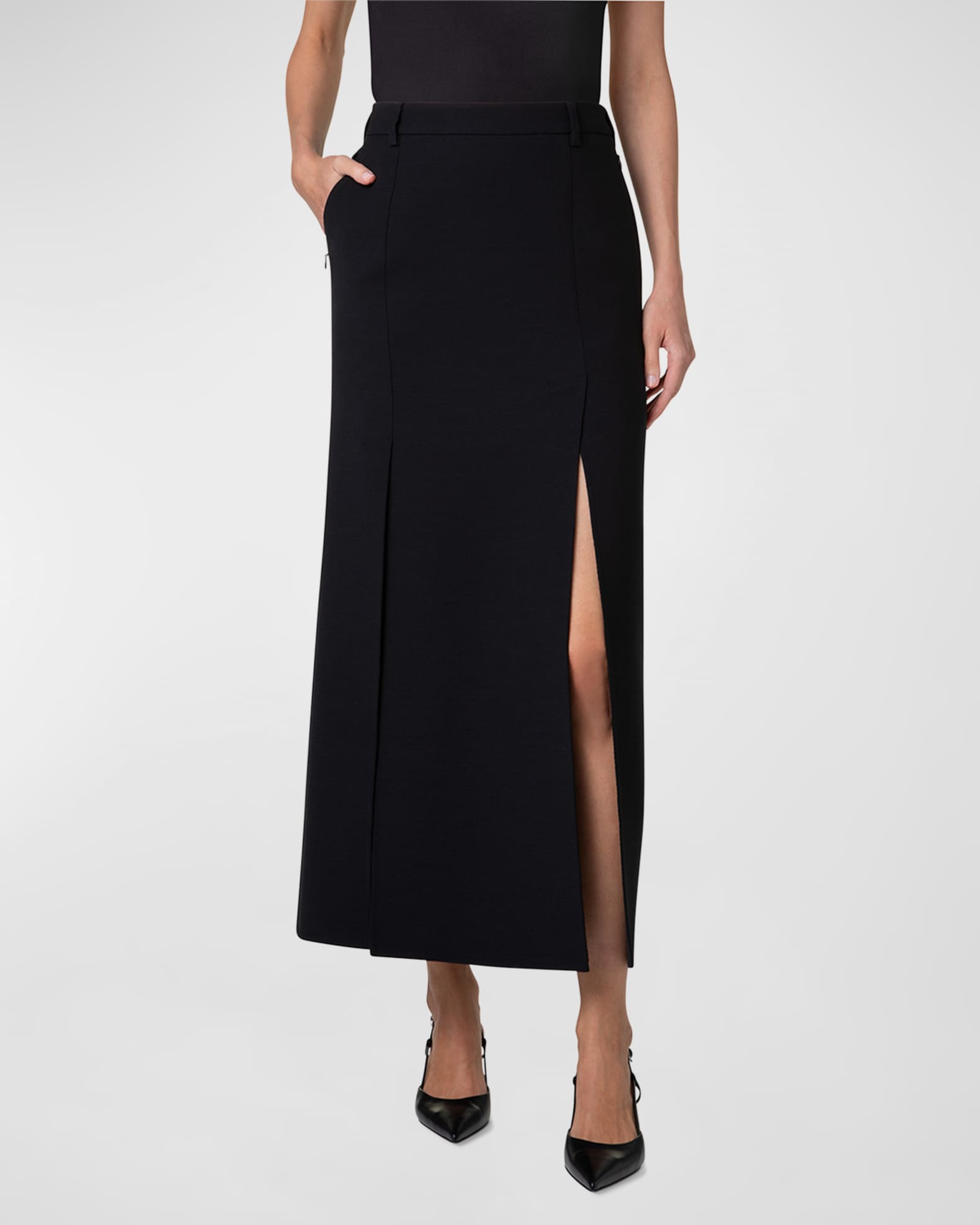Double-Face Wool Midi Skirt with Irregular Slits 1
