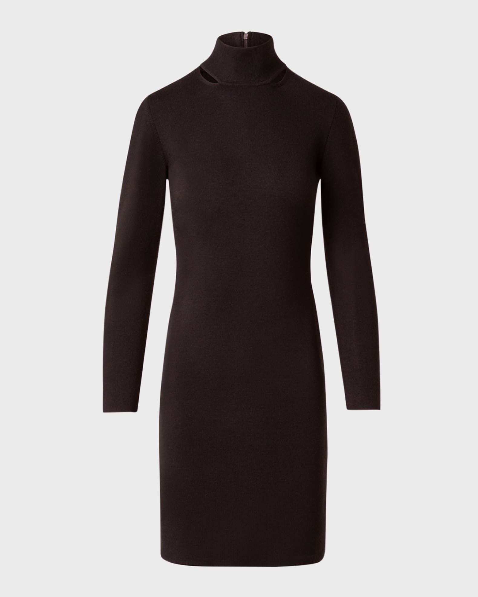 Mock-Neck Slits Long-Sleeve Knit Mini Dress 0