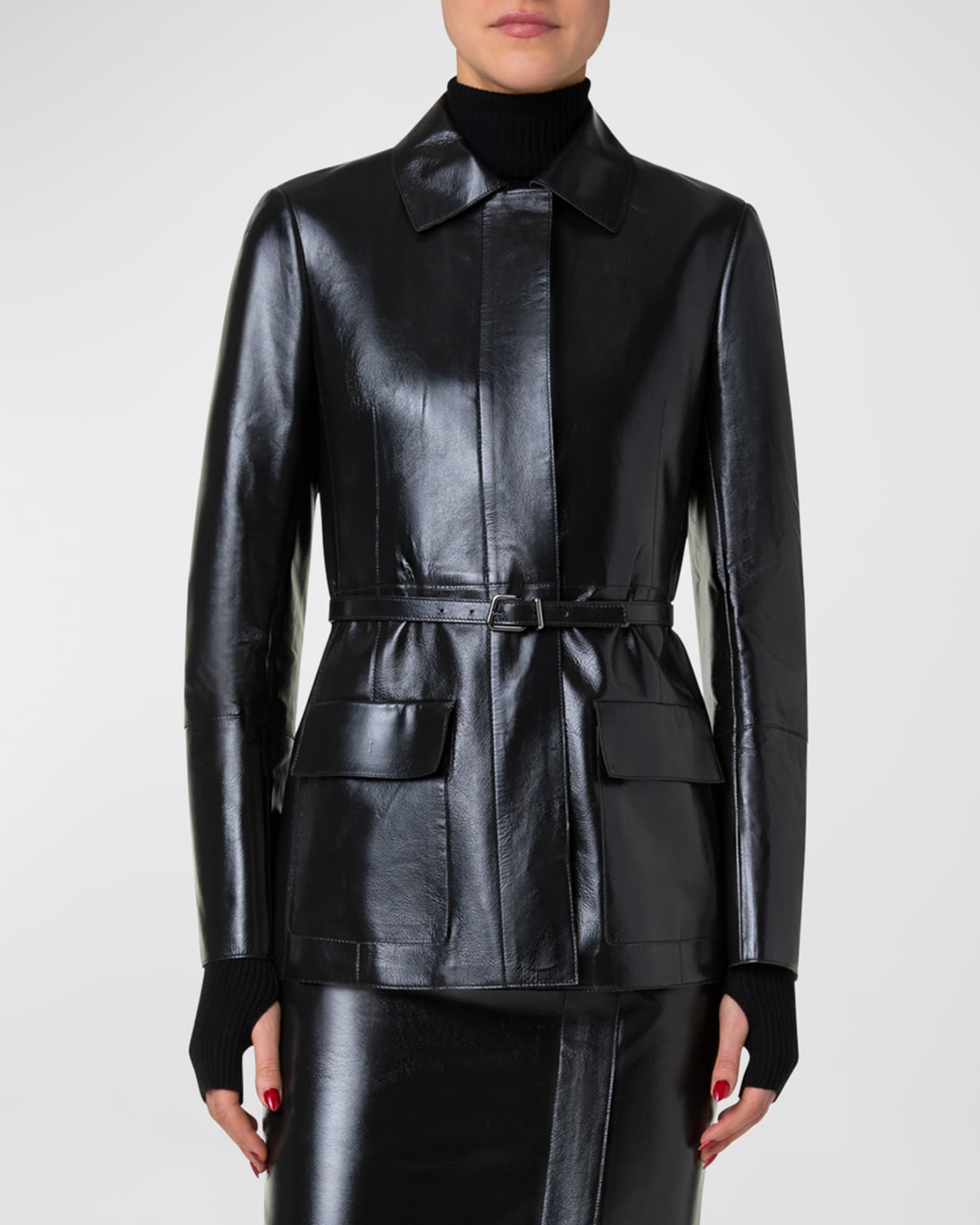 Akris Whisper Lacquer Leather Jacket with Belt Neiman Marcus