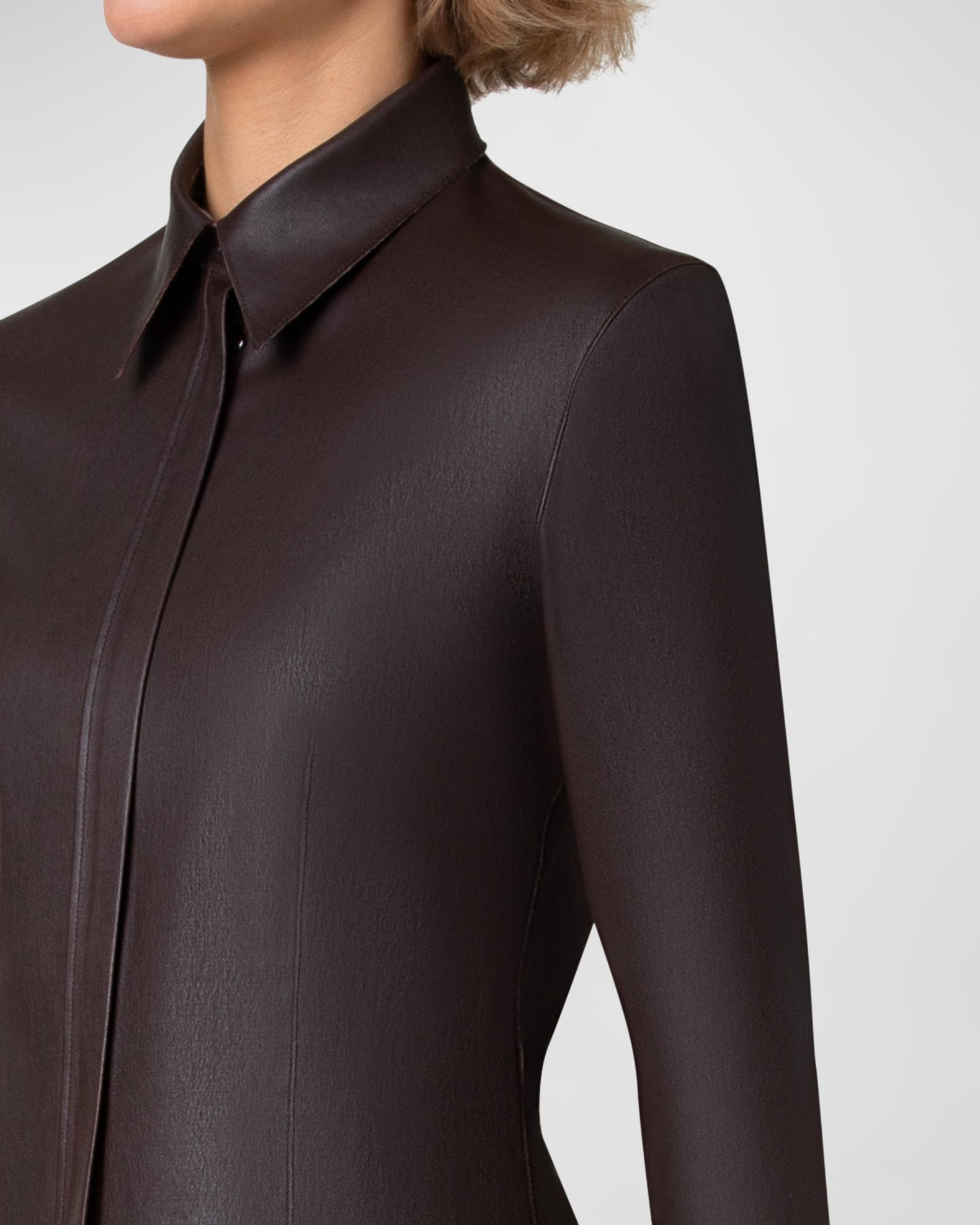 thumbnail image 2 of MDM Men's Lamb Nappa Genuine Leather Shirt Brown - Long Sleeve Button Down, Regular Fit 2 of 6