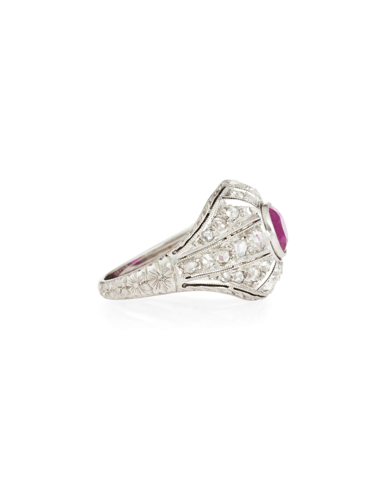 Estate Art Deco Ruby & Diamond Engagement Ring, Size 5.25 1