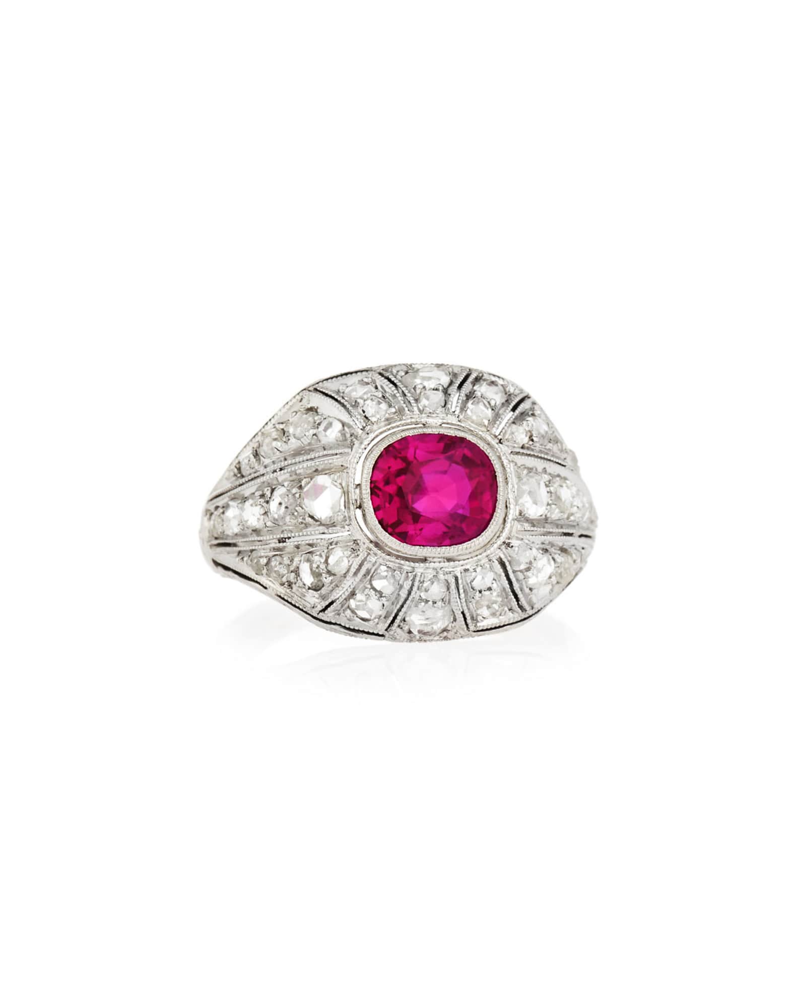 Estate Art Deco Ruby & Diamond Engagement Ring, Size 5.25 0