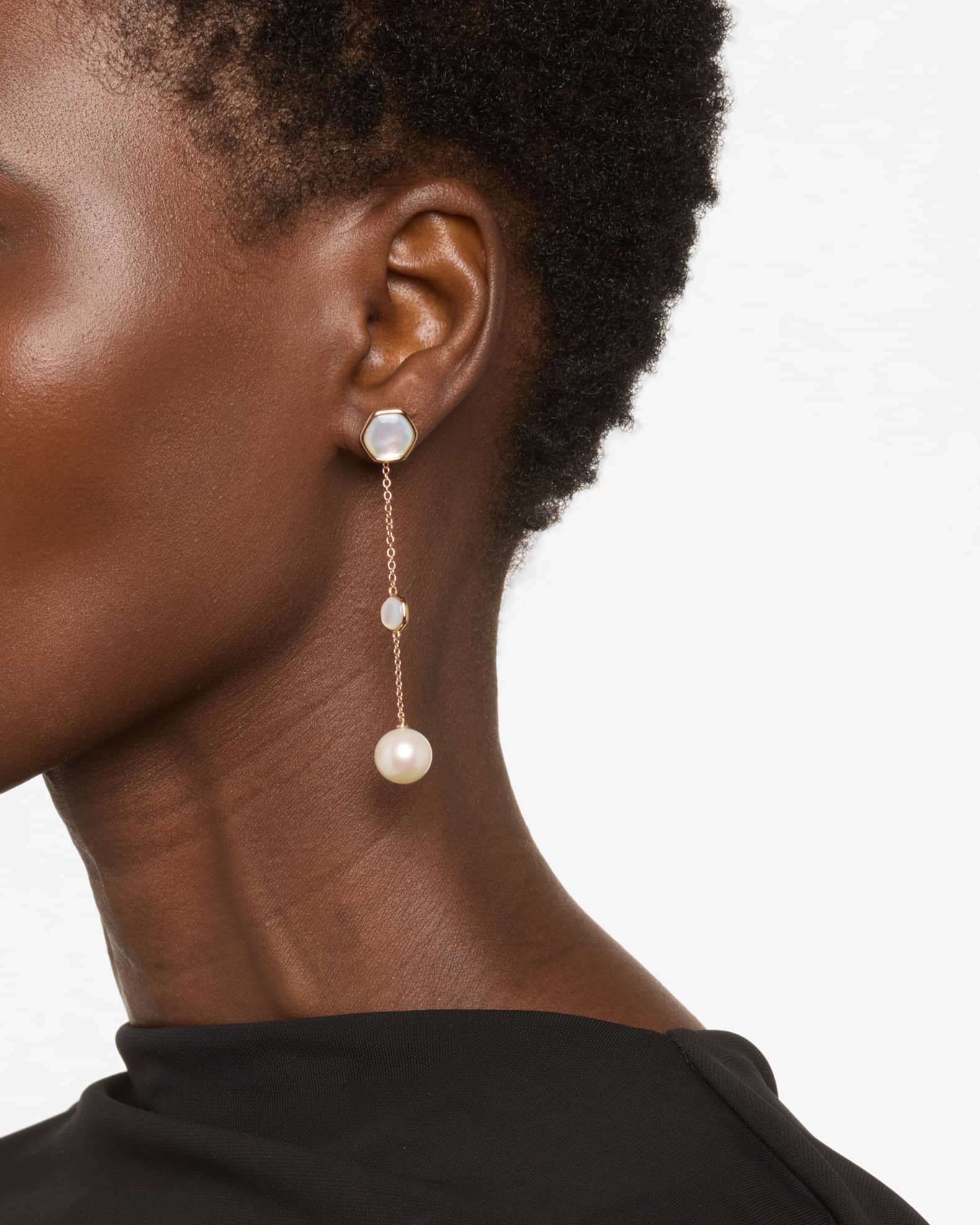 18K Rose Gold Diamond, Mother-of-Pearl, and Freshwater Pearl Drop Earrings 1
