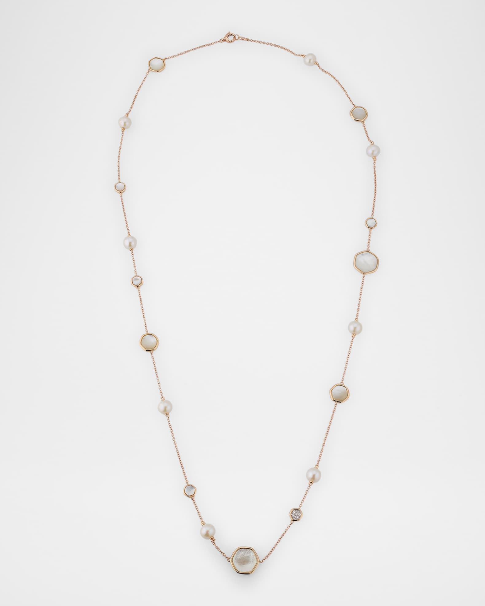 18K Rose Gold Diamond, Mother-of-Pearl, and Freshwater Pearl Long Necklace 0