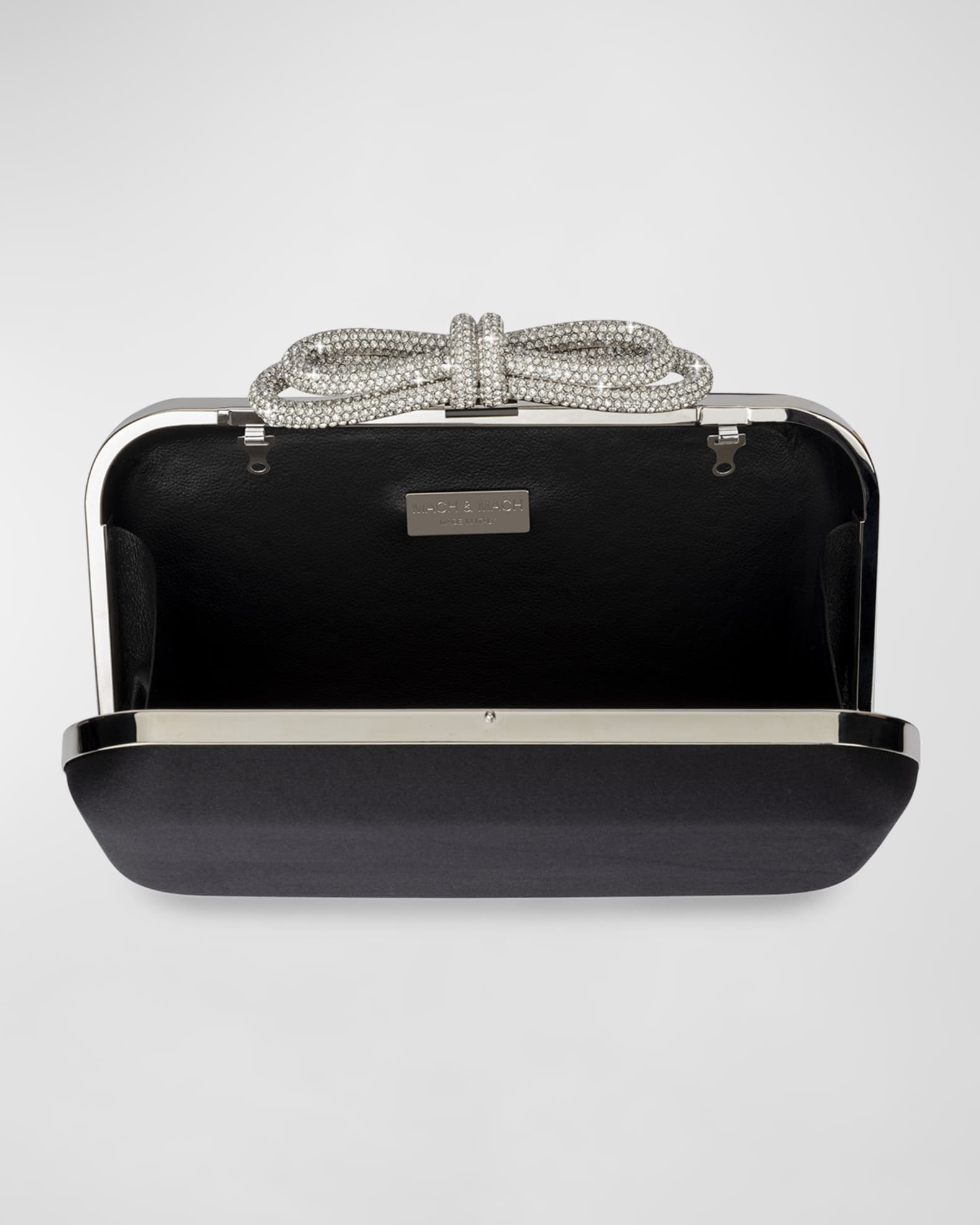 Black satin clutch bag with bow online