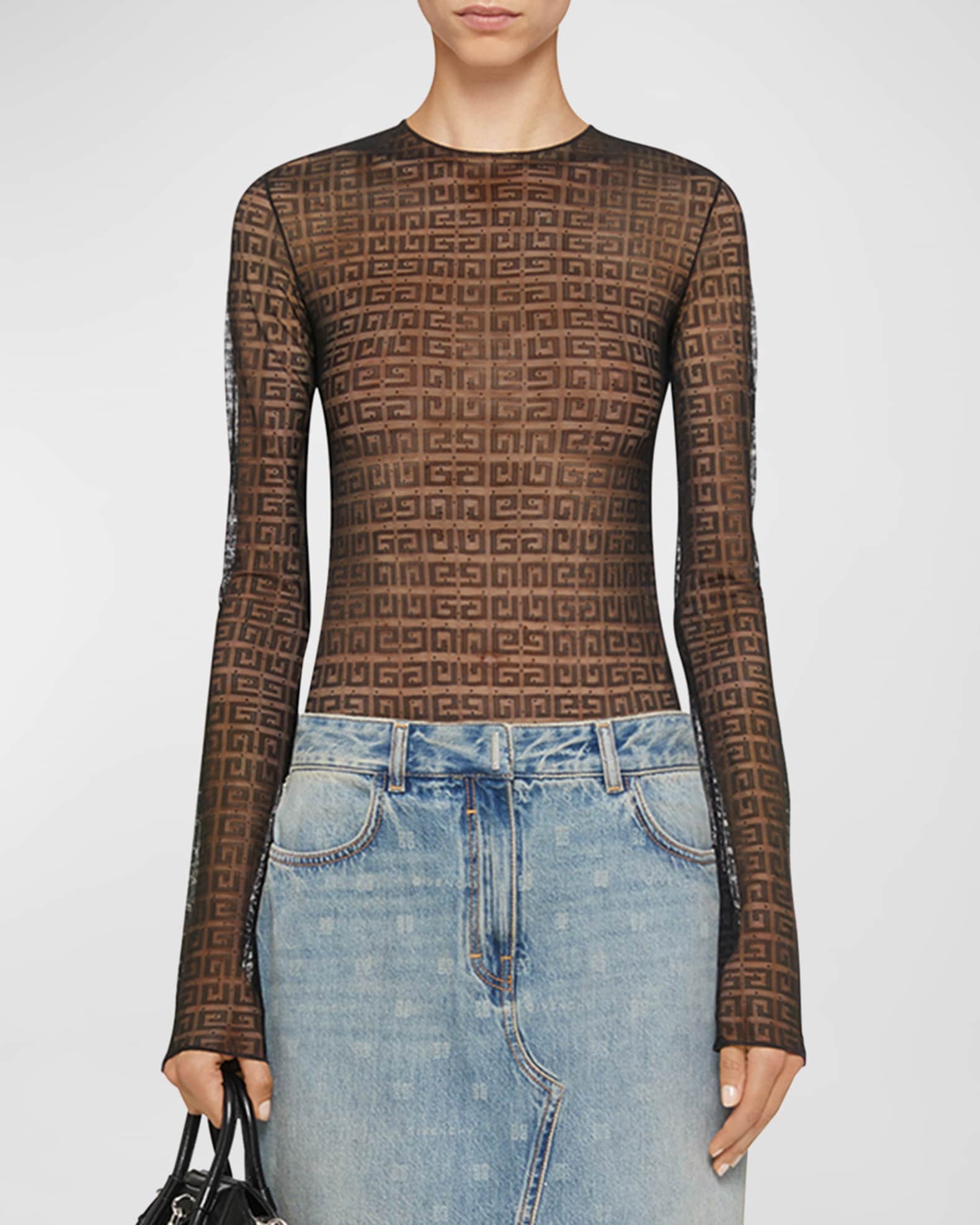 2024年激安 Givenchy 4G Mesh Long-Sleeve Crewneck Bodysuit | Neiman Marcus トップス