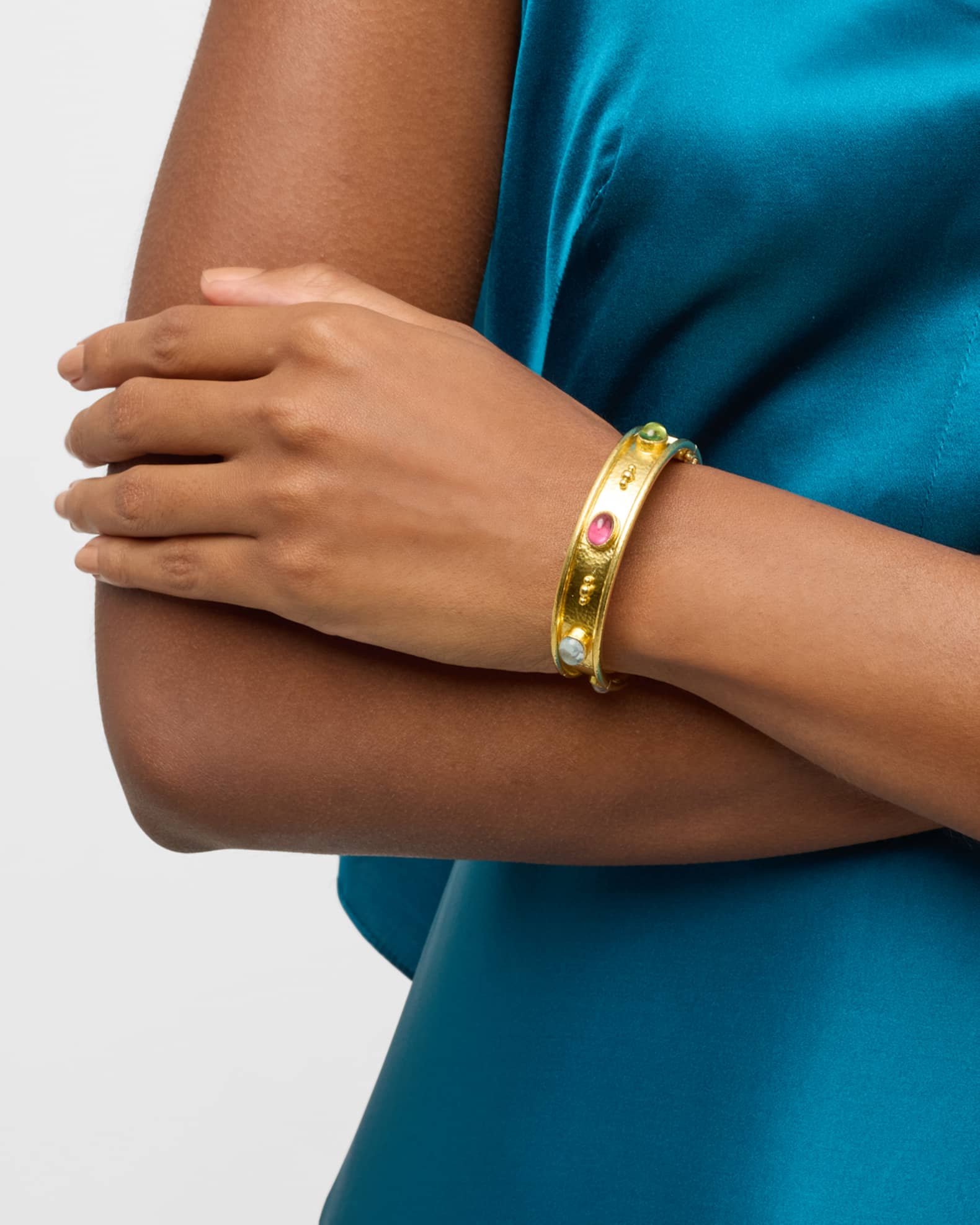 19K Yellow Gold Tutti-Frutti Mixed-Stone Narrow Bangle  1