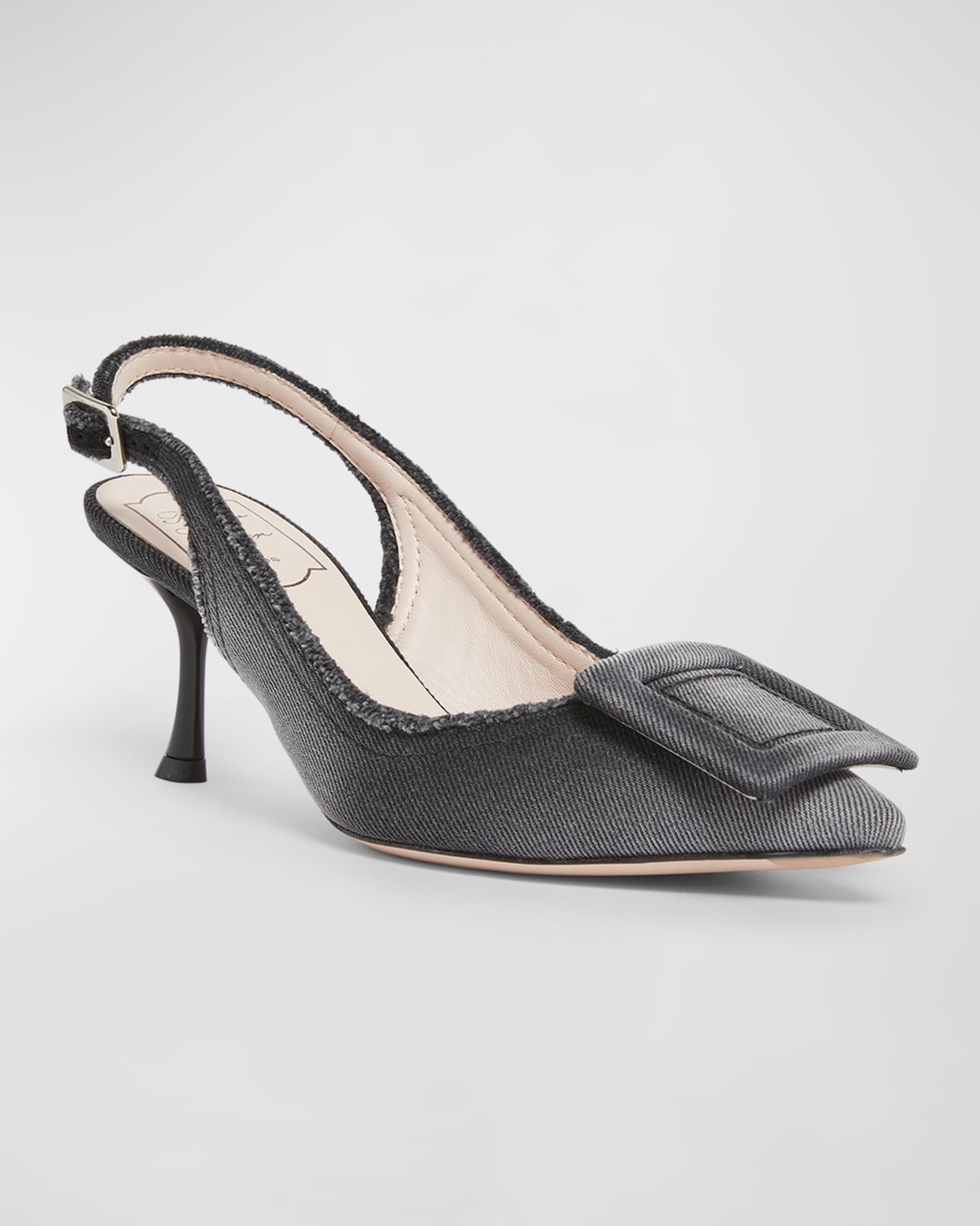 Fringed Denim Buckle Slingback Pumps 1