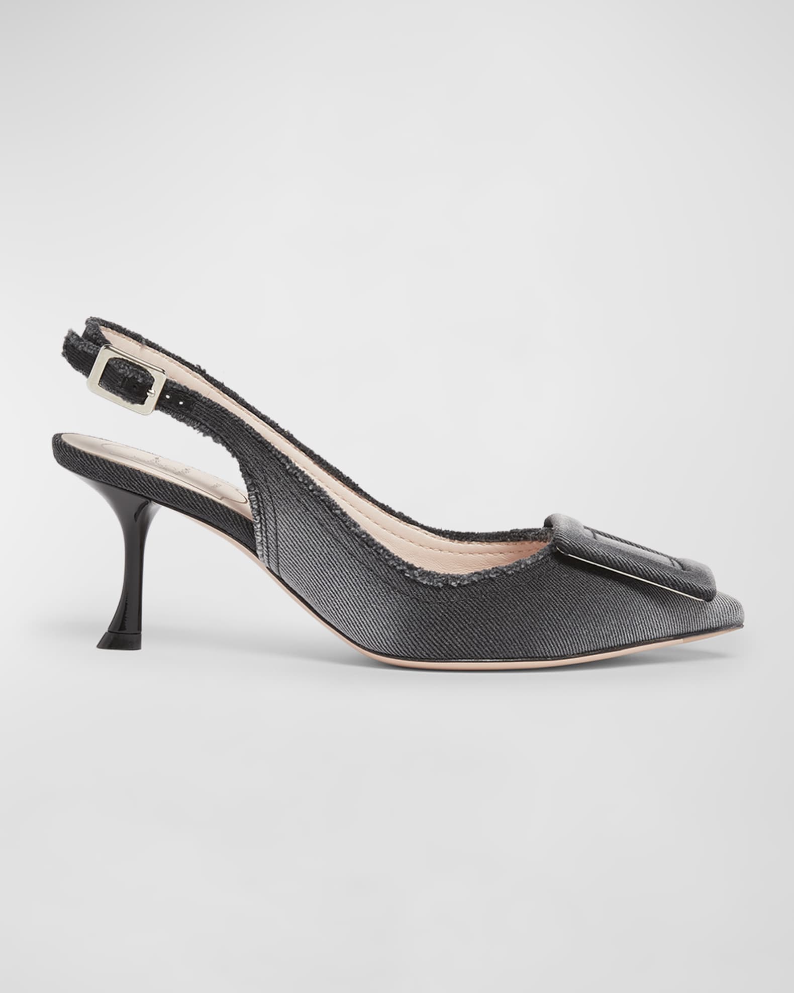 Fringed Denim Buckle Slingback Pumps 0